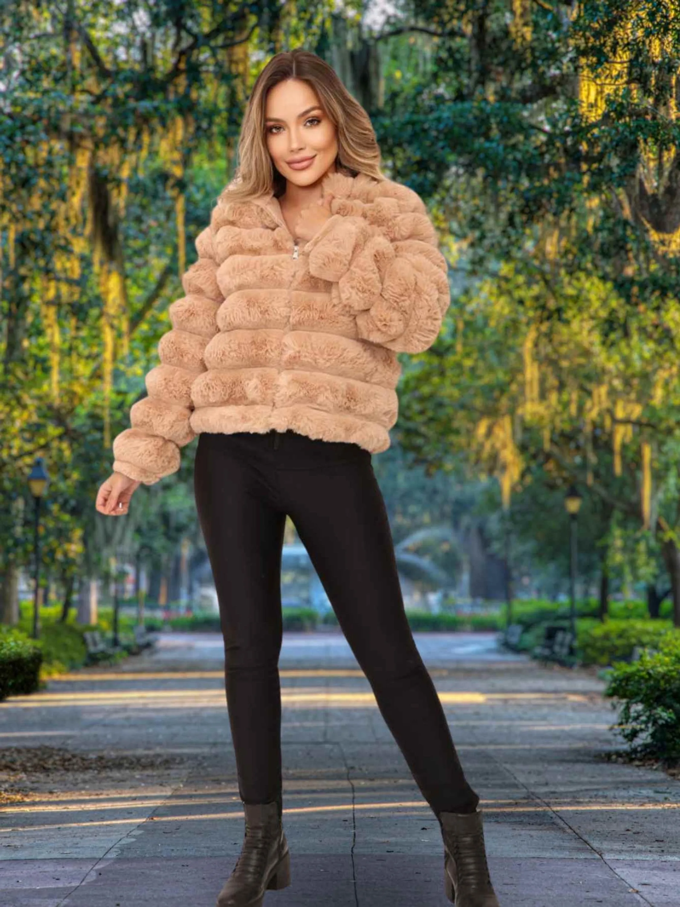 Jaqueta Lã feminina casaco moda de Outono Inverno Frio Marrom Claro RD669