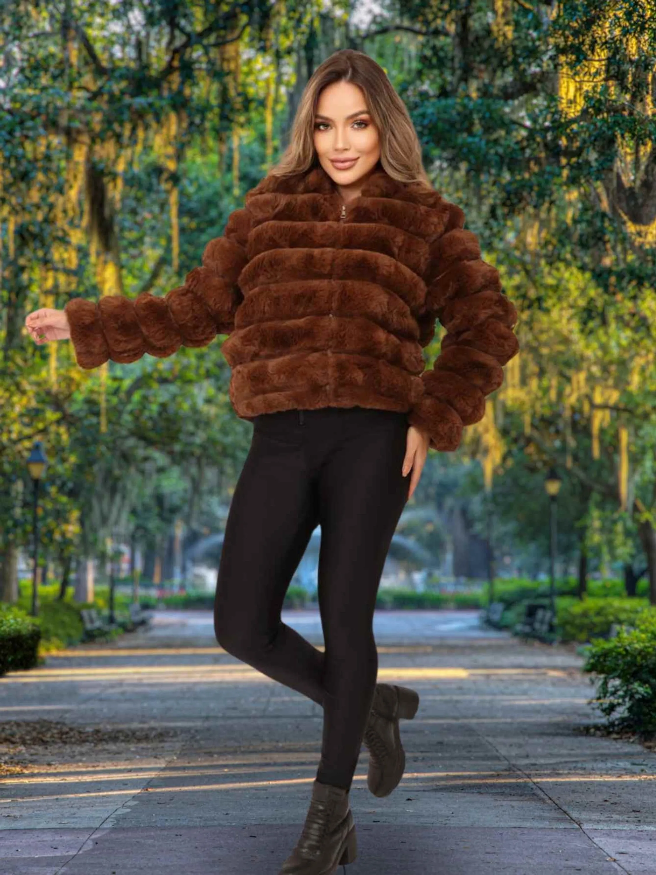 Jaqueta Lã feminina casaco moda de Outono Inverno Frio Marrom RD669