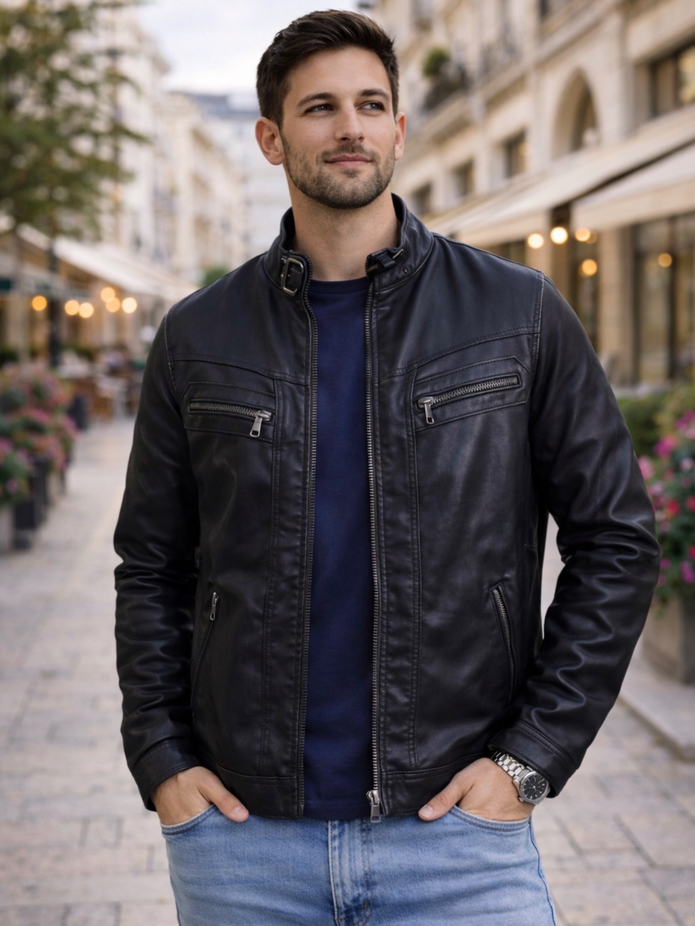 Jaqueta de couro forrada masculina