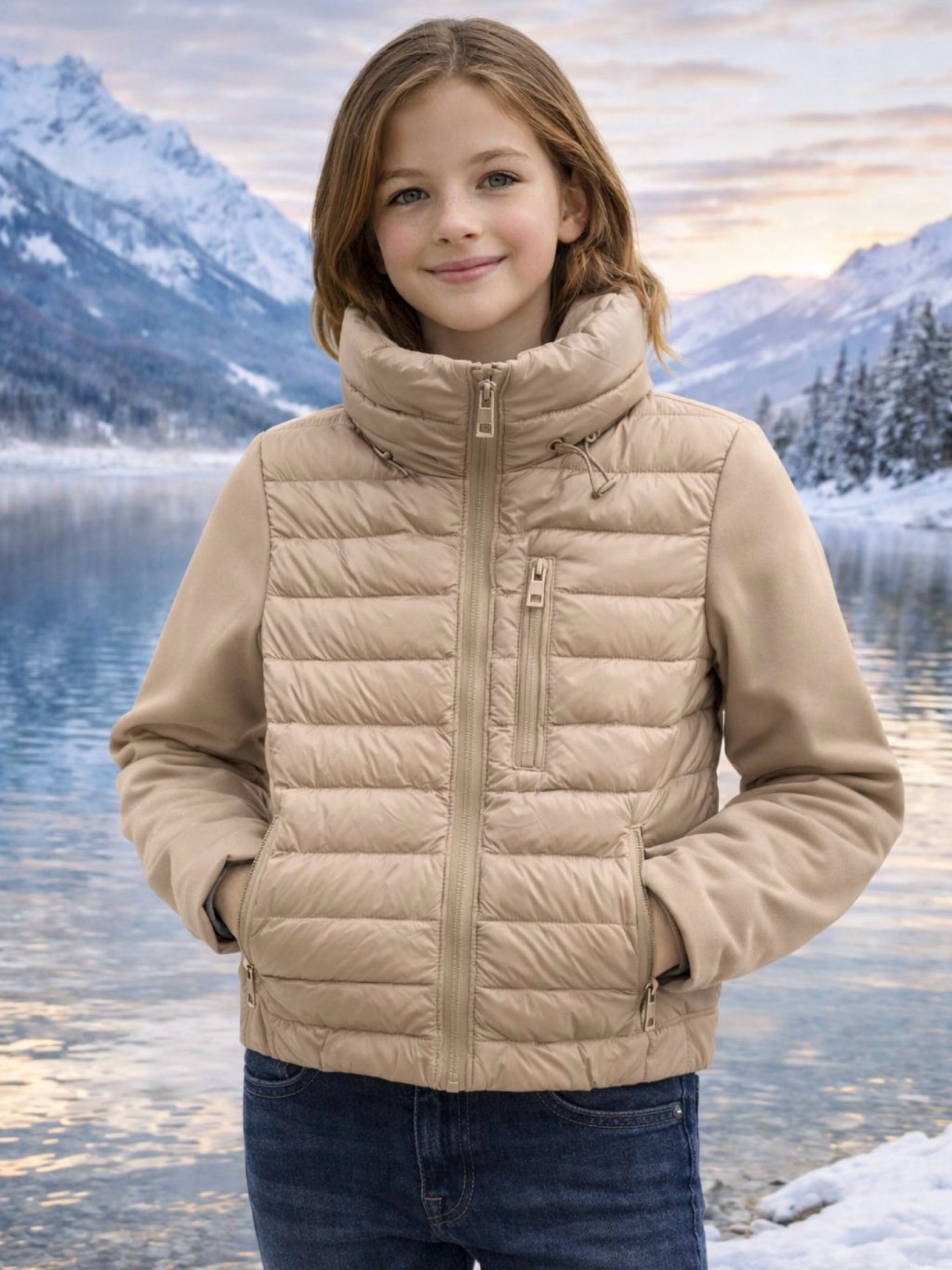 Jaqueta nylon com maga de moletom infantil menino