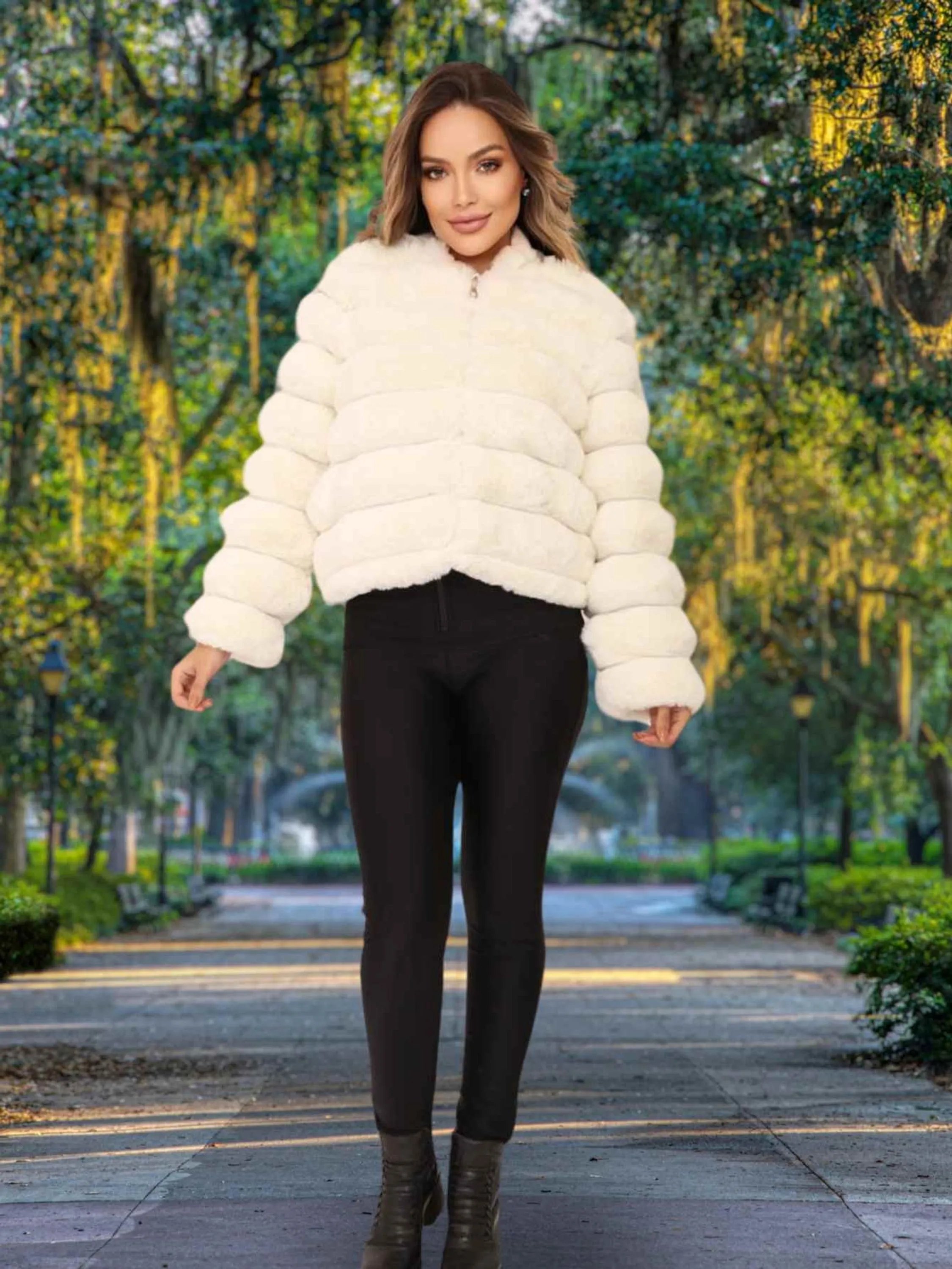 Jaqueta Lã feminina casaco moda de Outono Inverno Frio Branco RD669