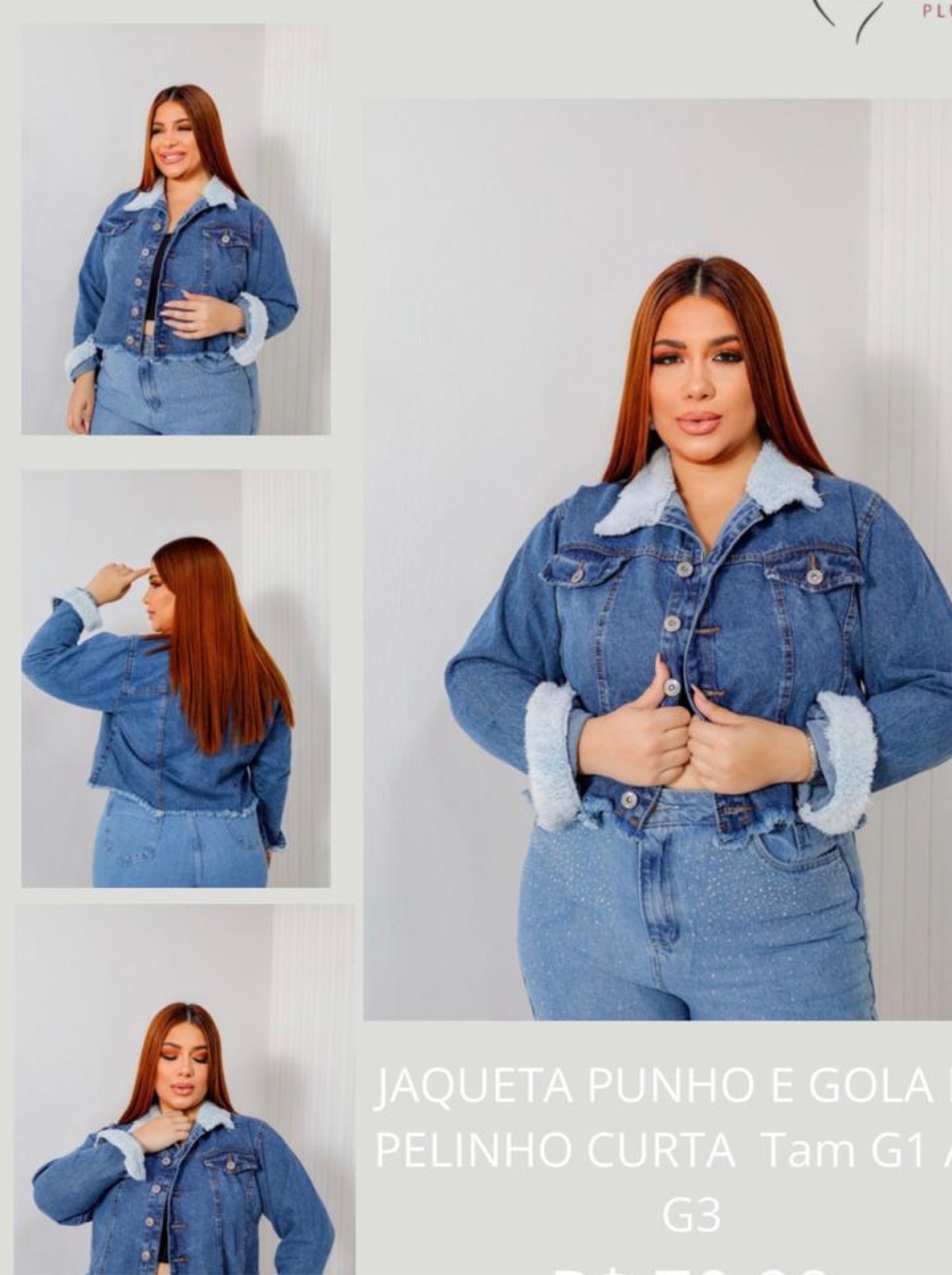 Jaqueta Punho e Gola de pelinho 100% Jeans Plus