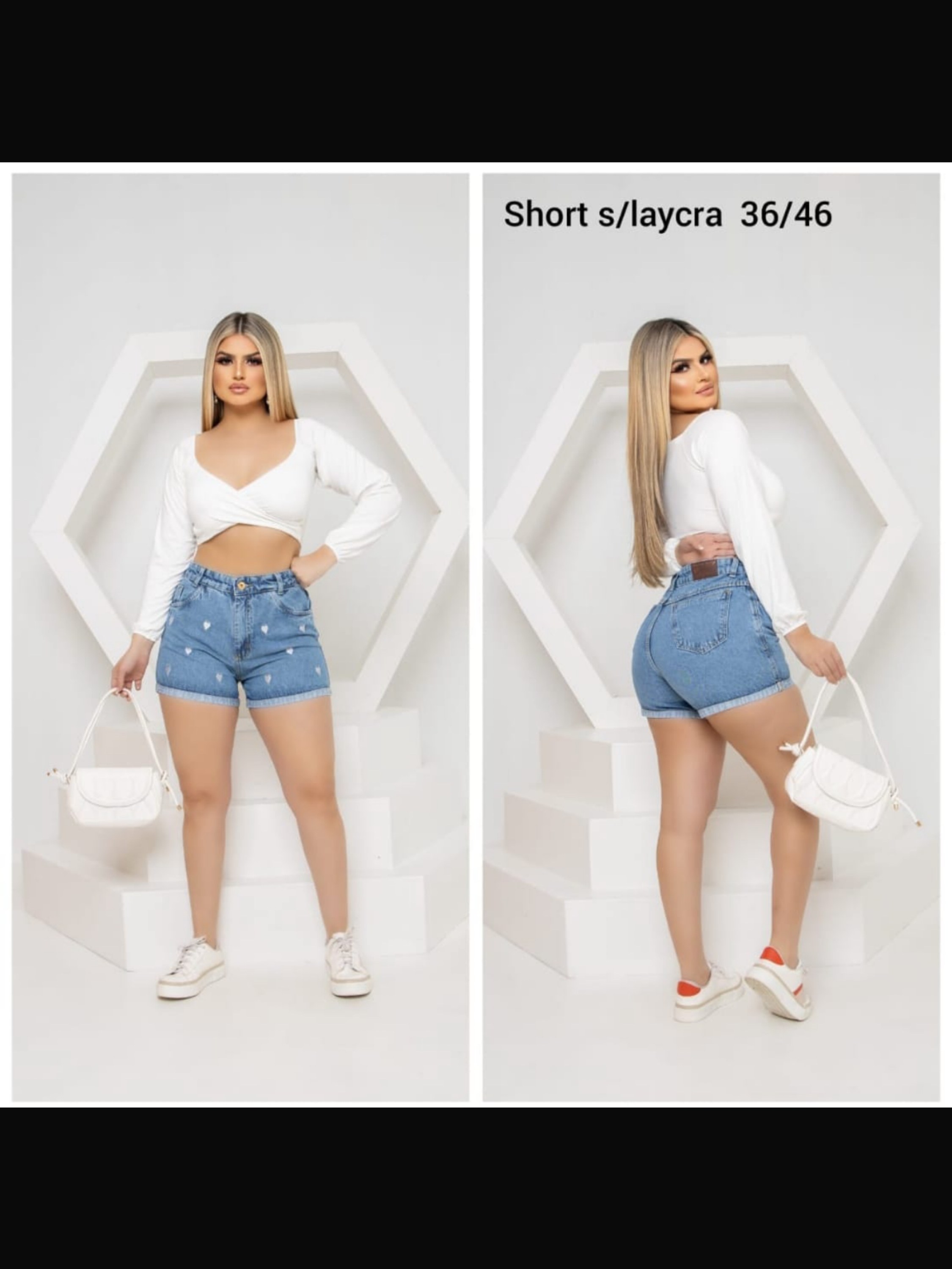 Short 100% Bordado Coração Feminino