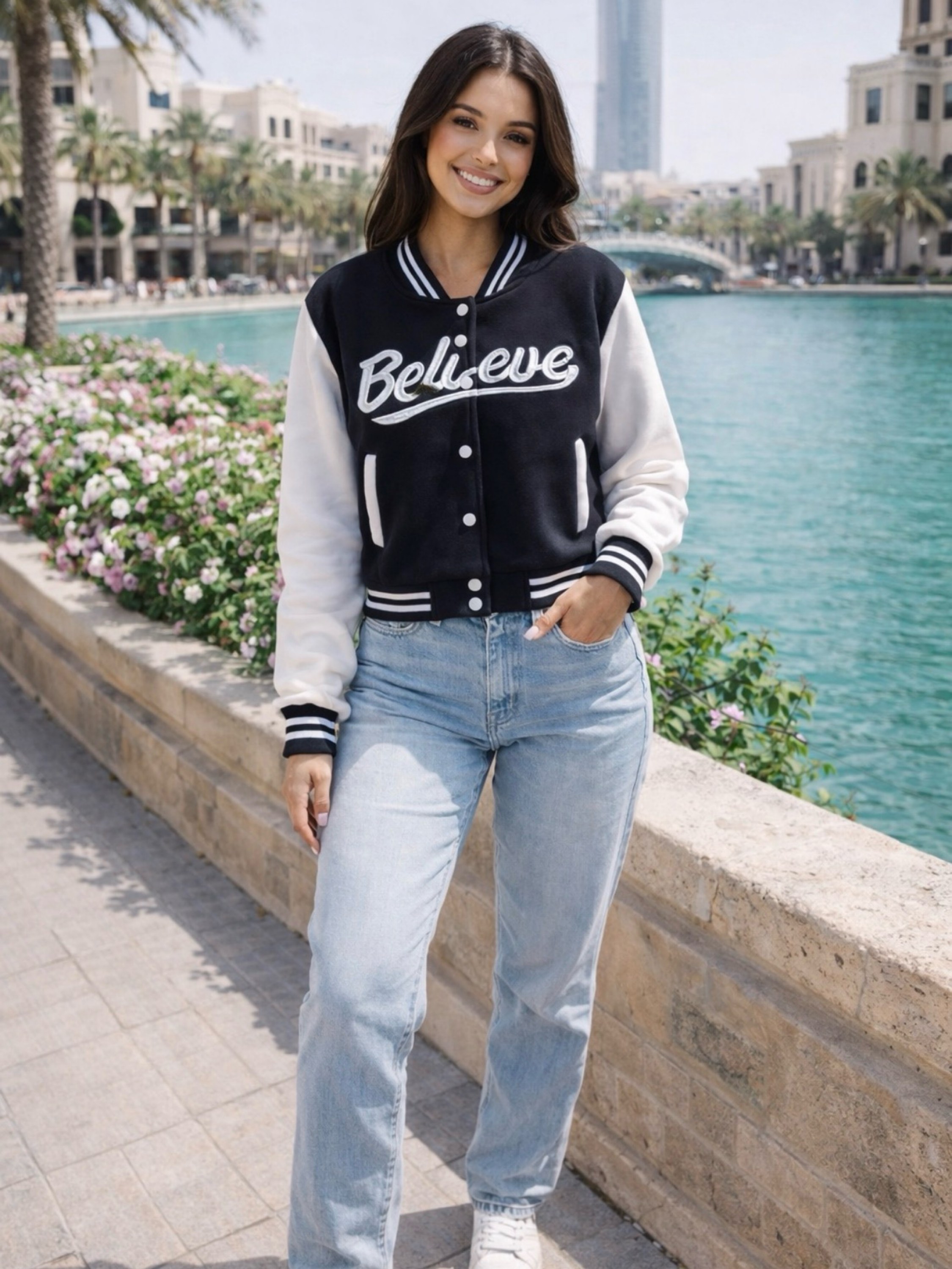 Jaqueta college moletom feminina