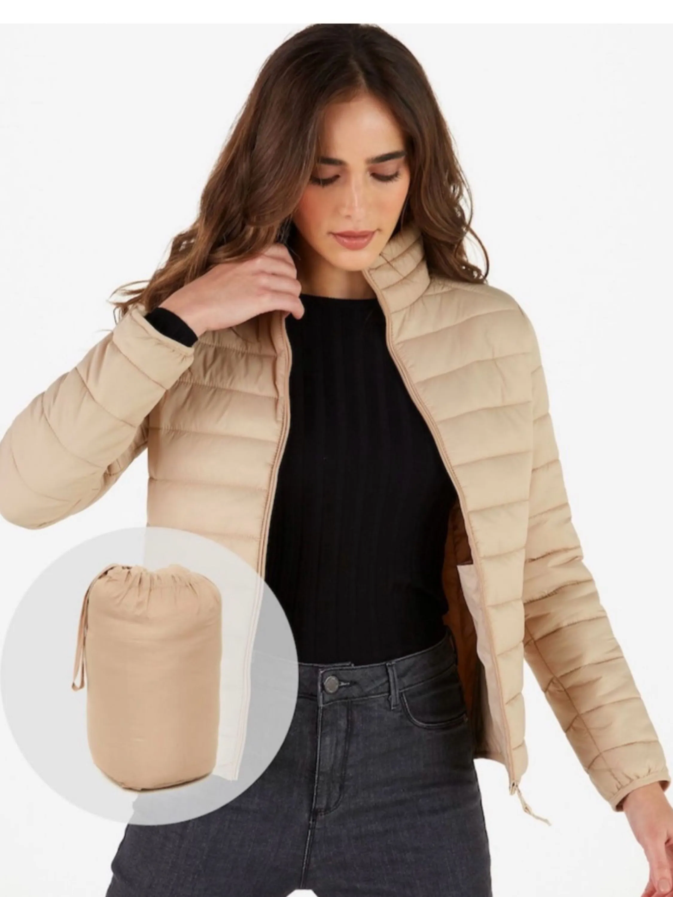 Jaqueta nylon com bolsa