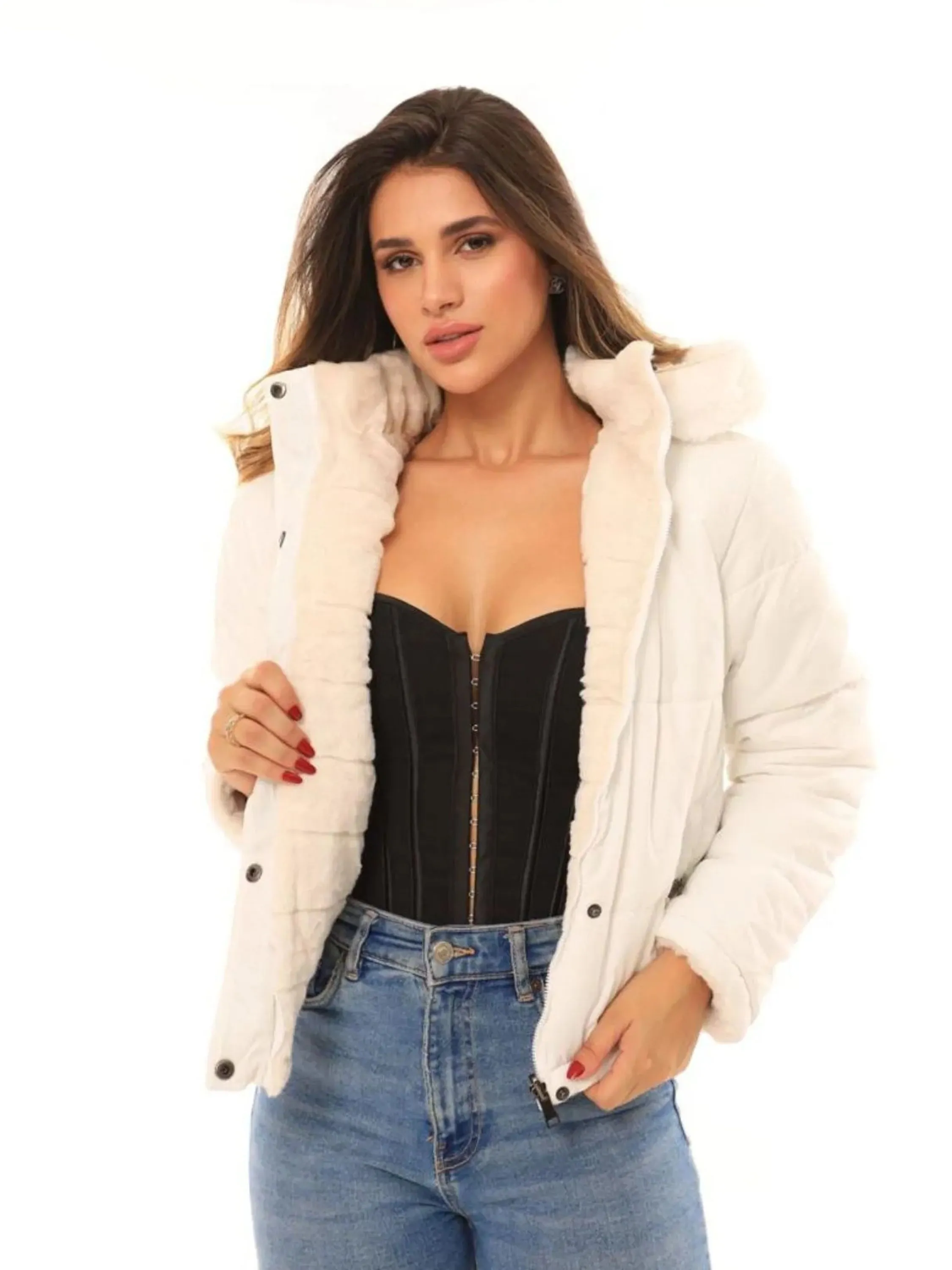 Jaqueta de Frio Dupla Face Feminino com Capuz e bolsos Tendência de Inverno 2024 - MR2413