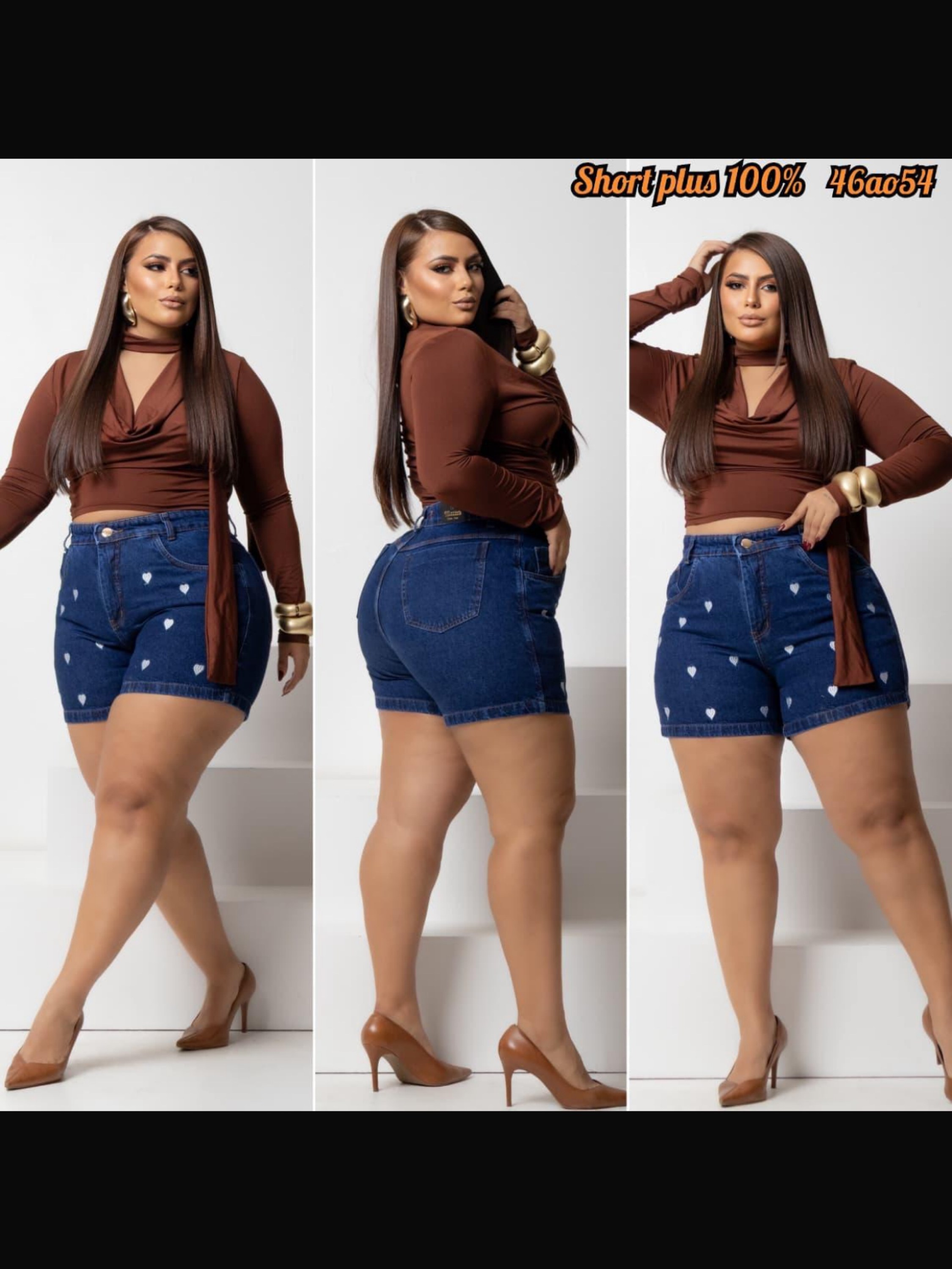 Short 100% Plus Size Coração Feminino