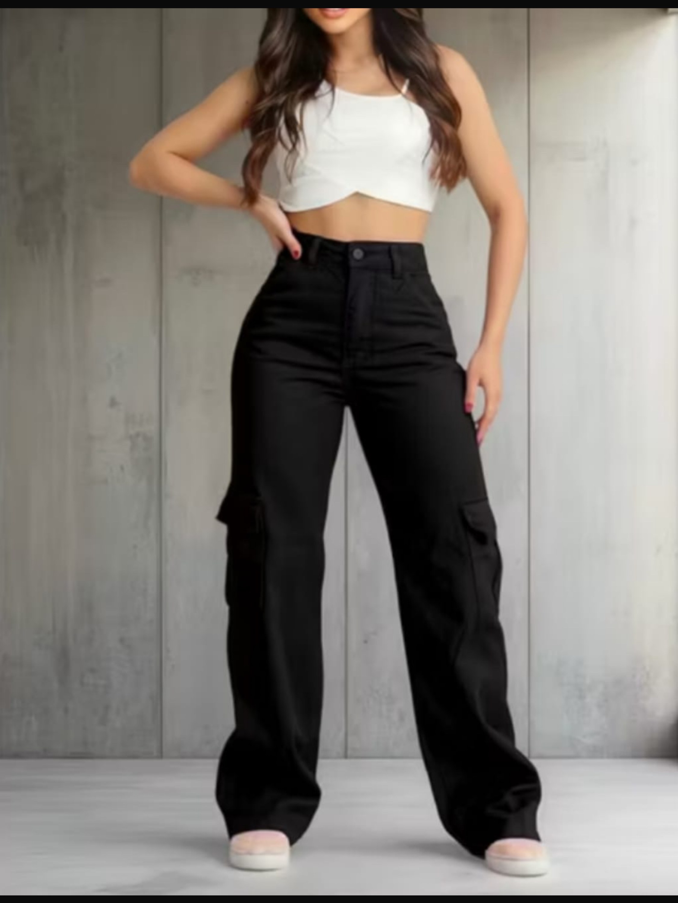 Wide Cargo Preta Feminino