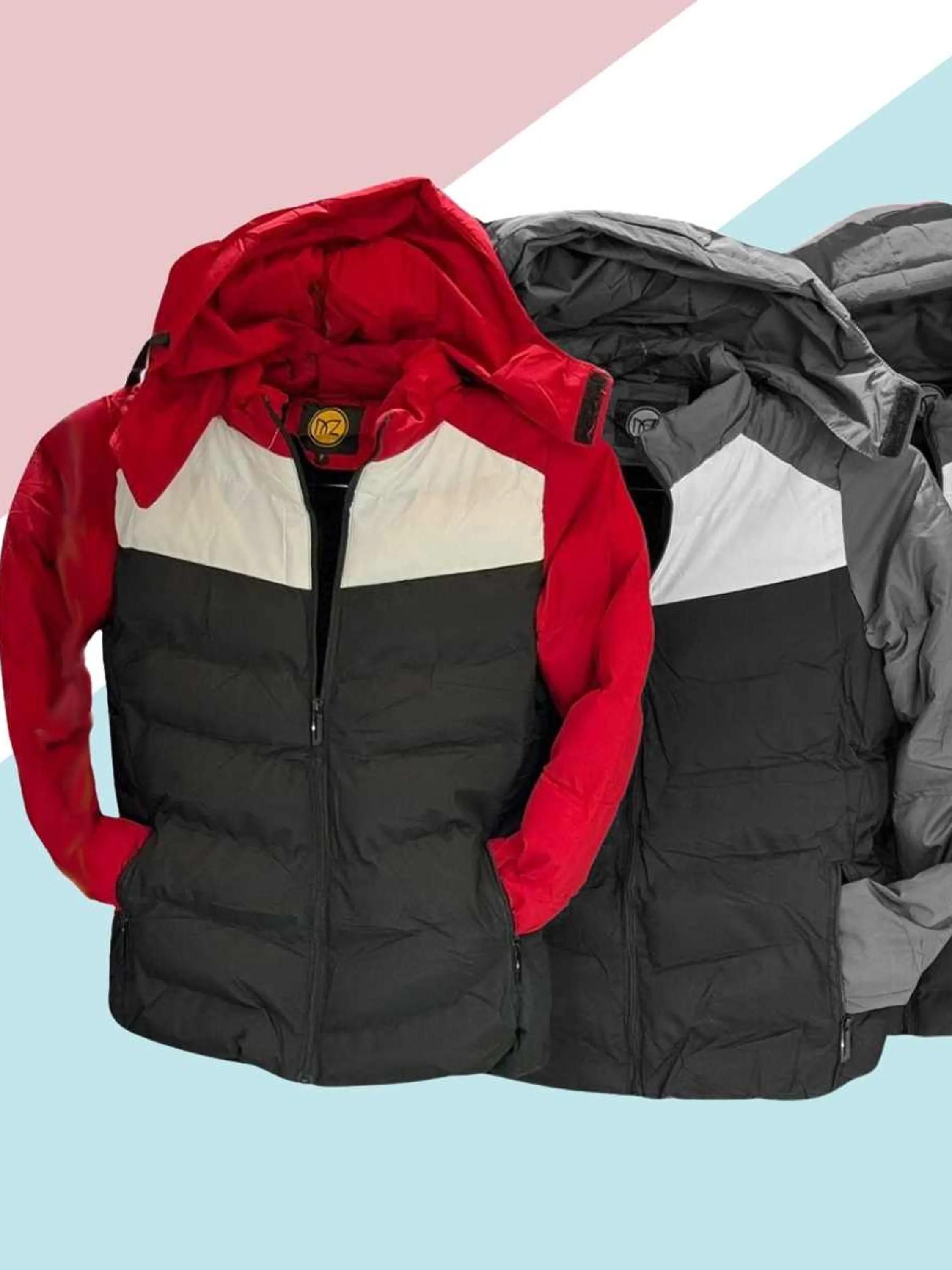 Linda Jaqueta de Frio Colorida masculina forrada com Bolsos e Capuz Frio Inverno Vermelho C/ Preto