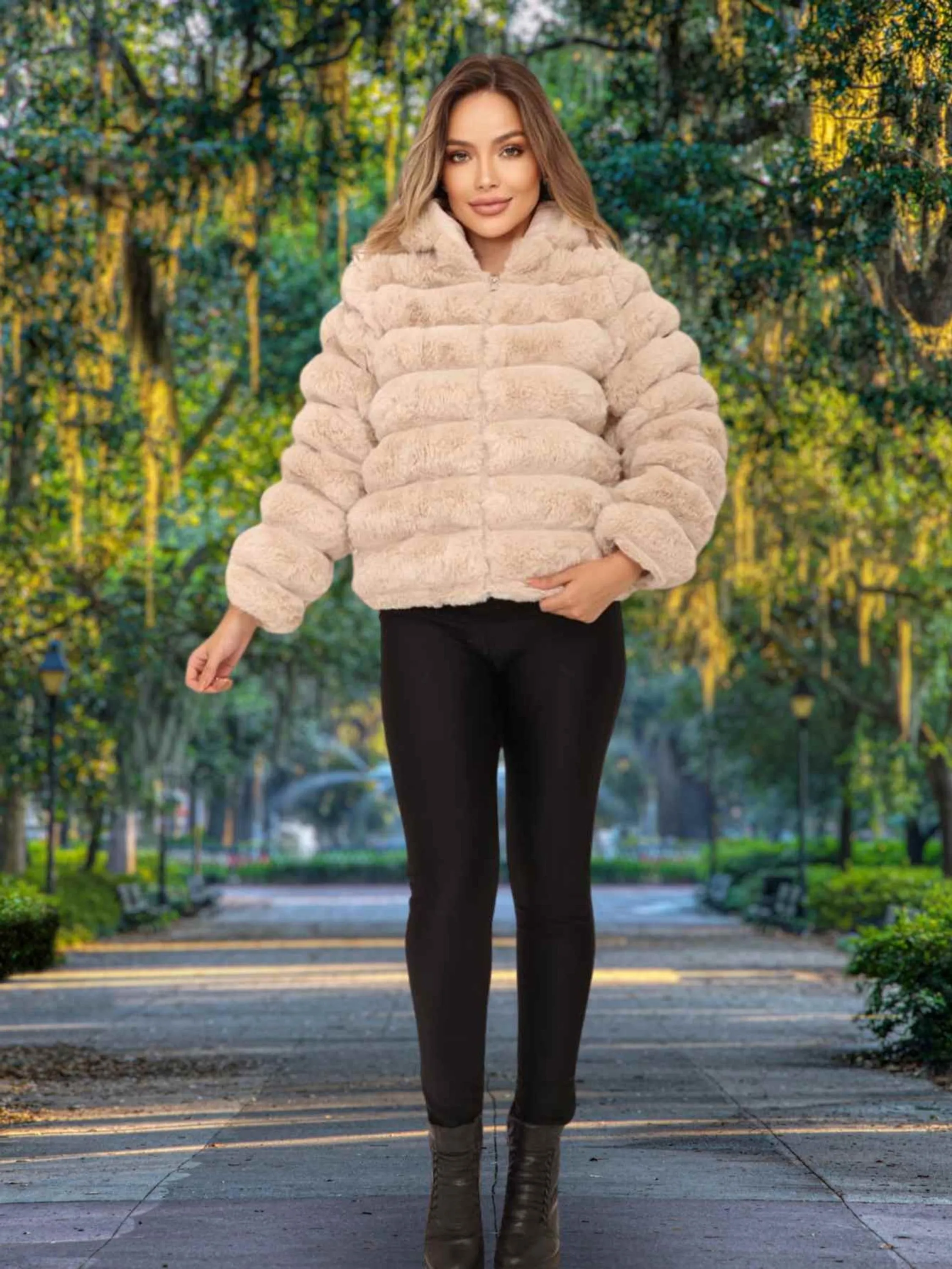 Jaqueta Lan feminina casaco moda de inverno Creme RD669