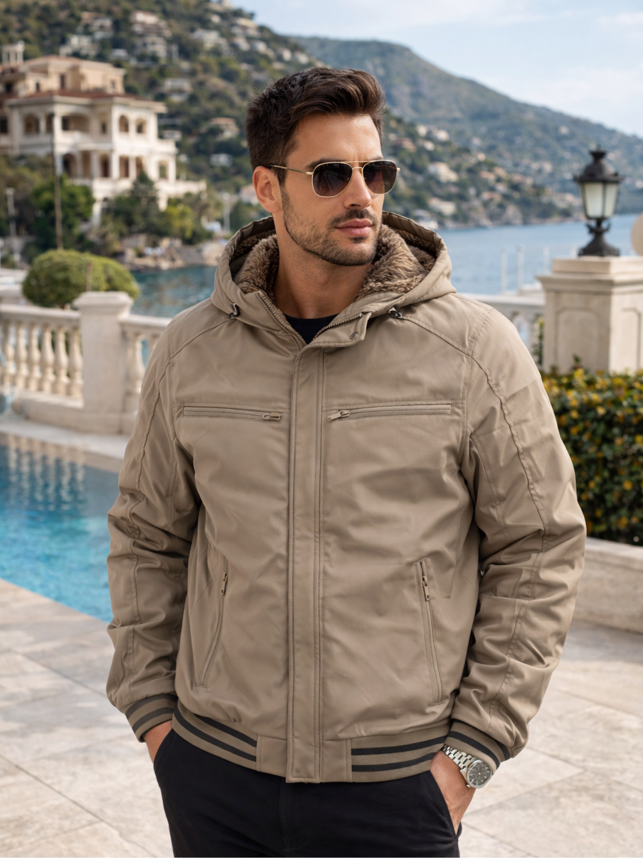 Jaqueta nylon forrada masculina