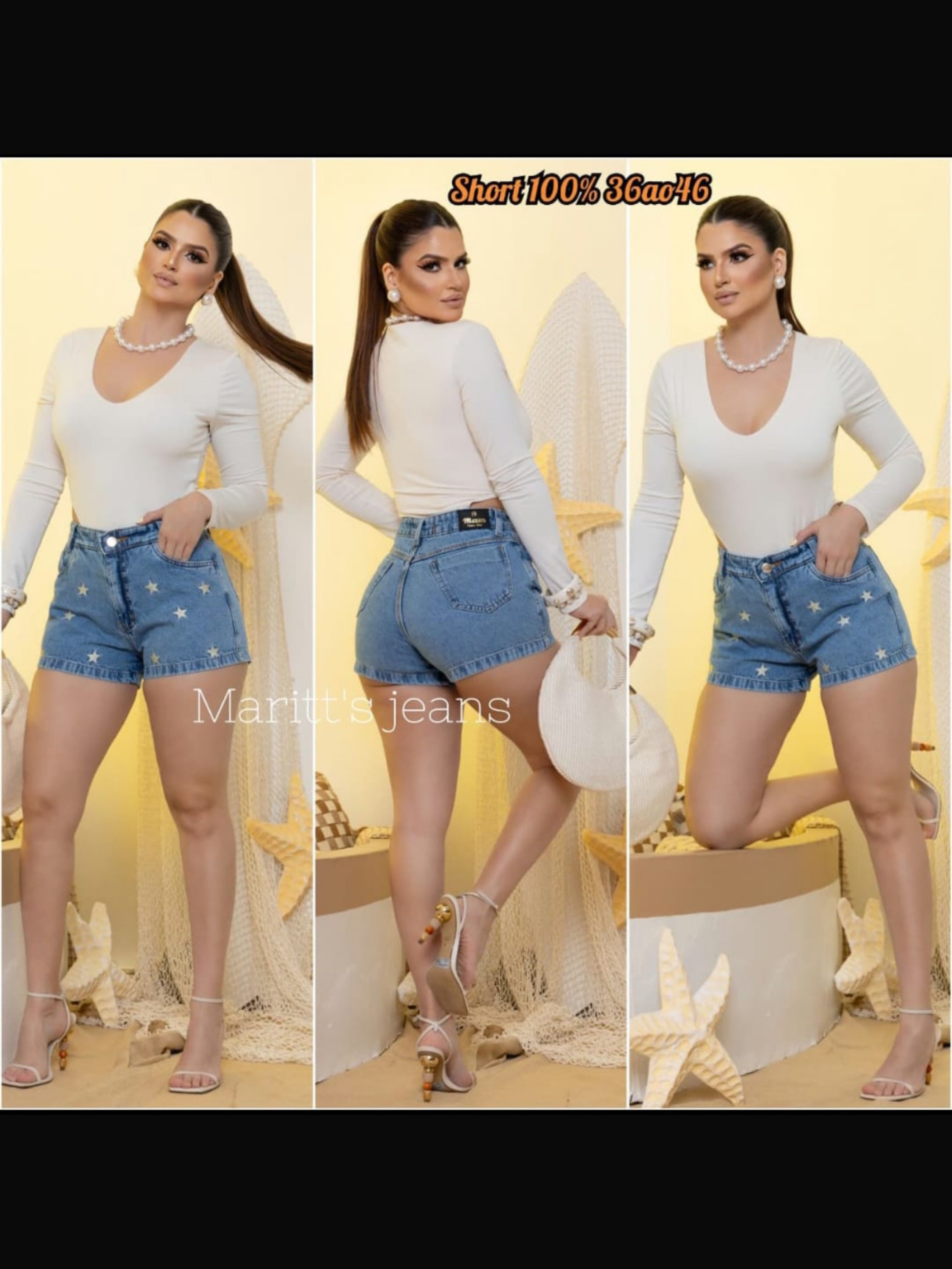 Short 100% Bordado Estrela Feminino