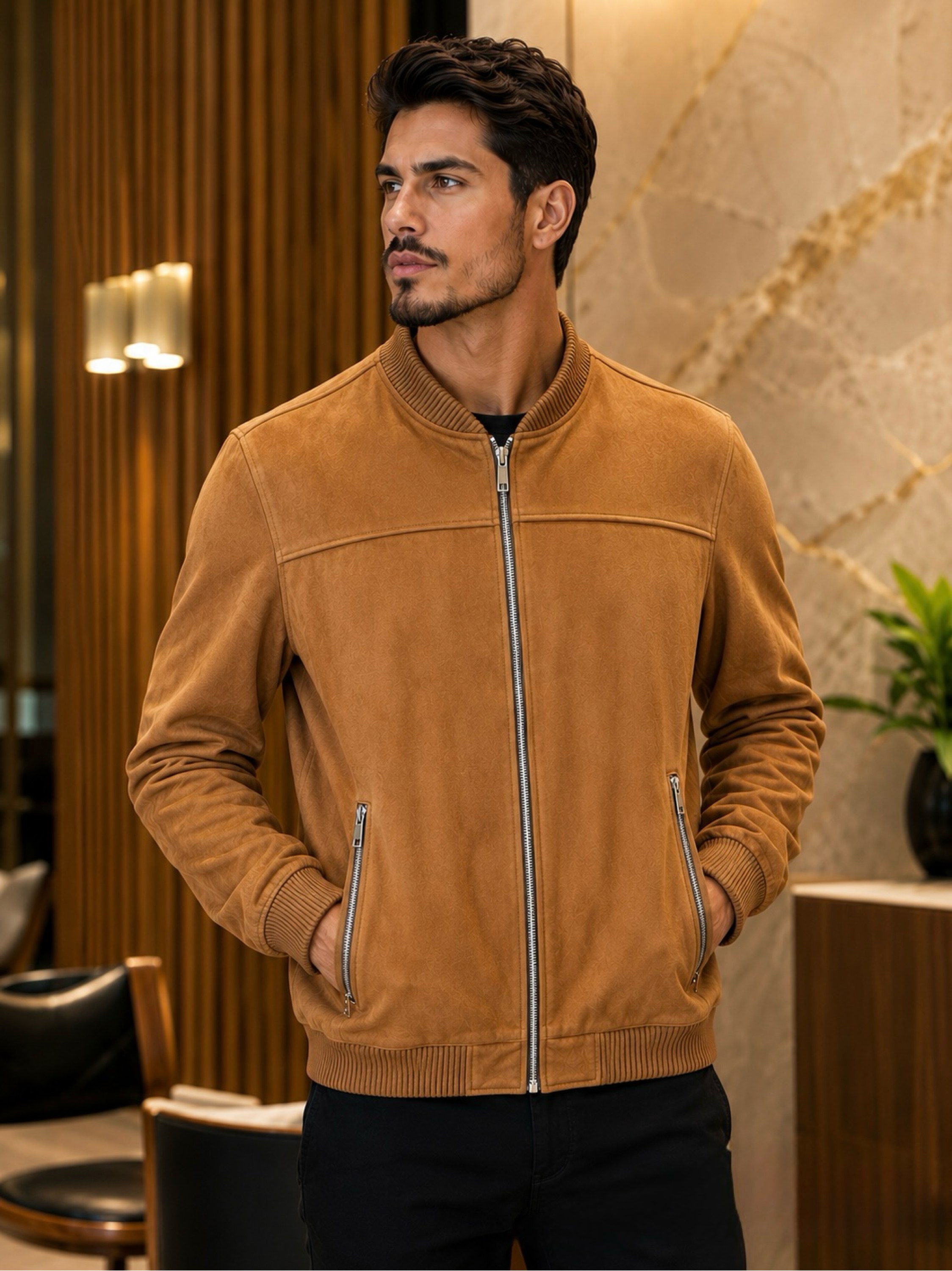 Jaqueta suede forrada masculina