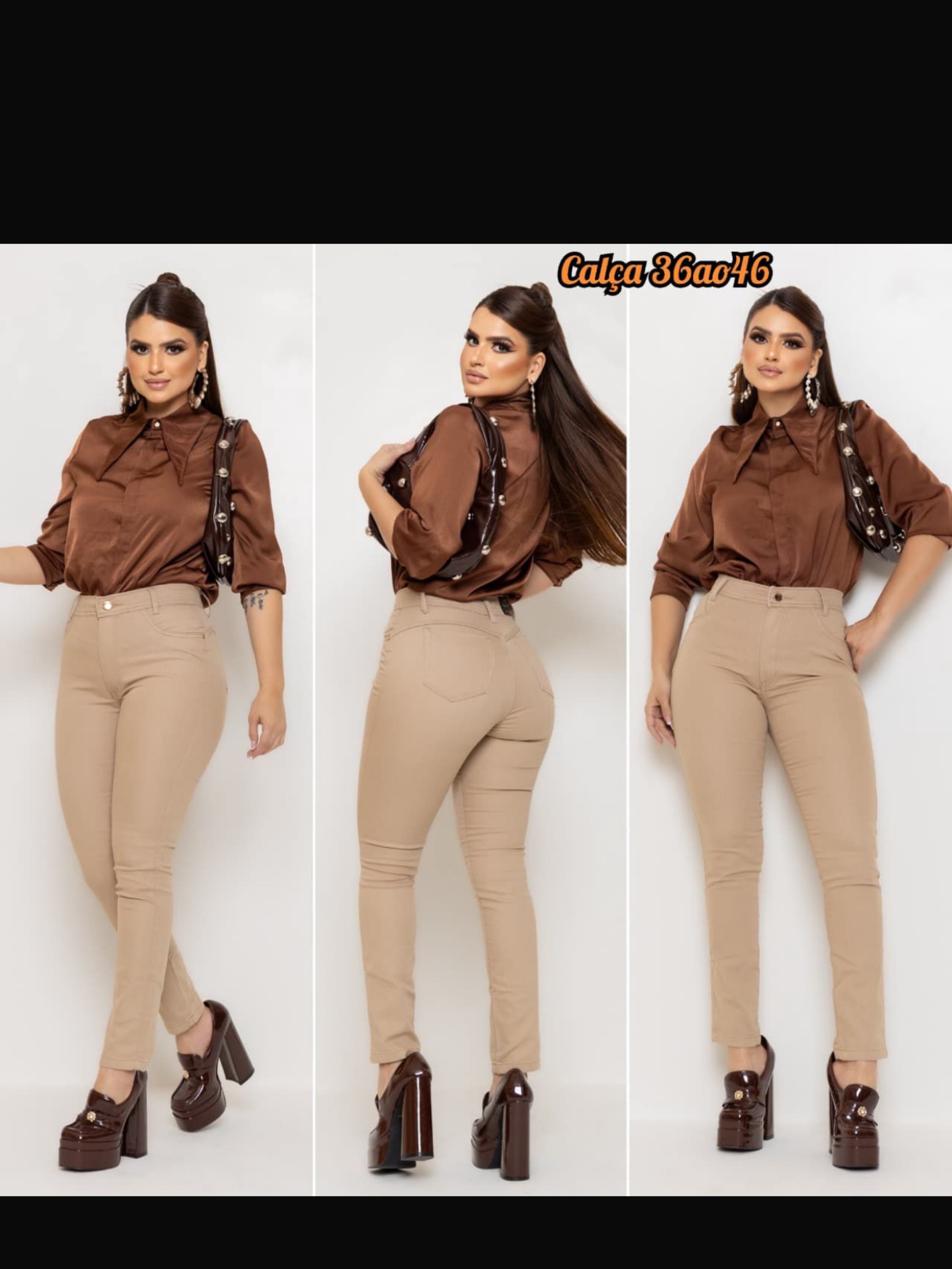 Calça skinny bege feminino