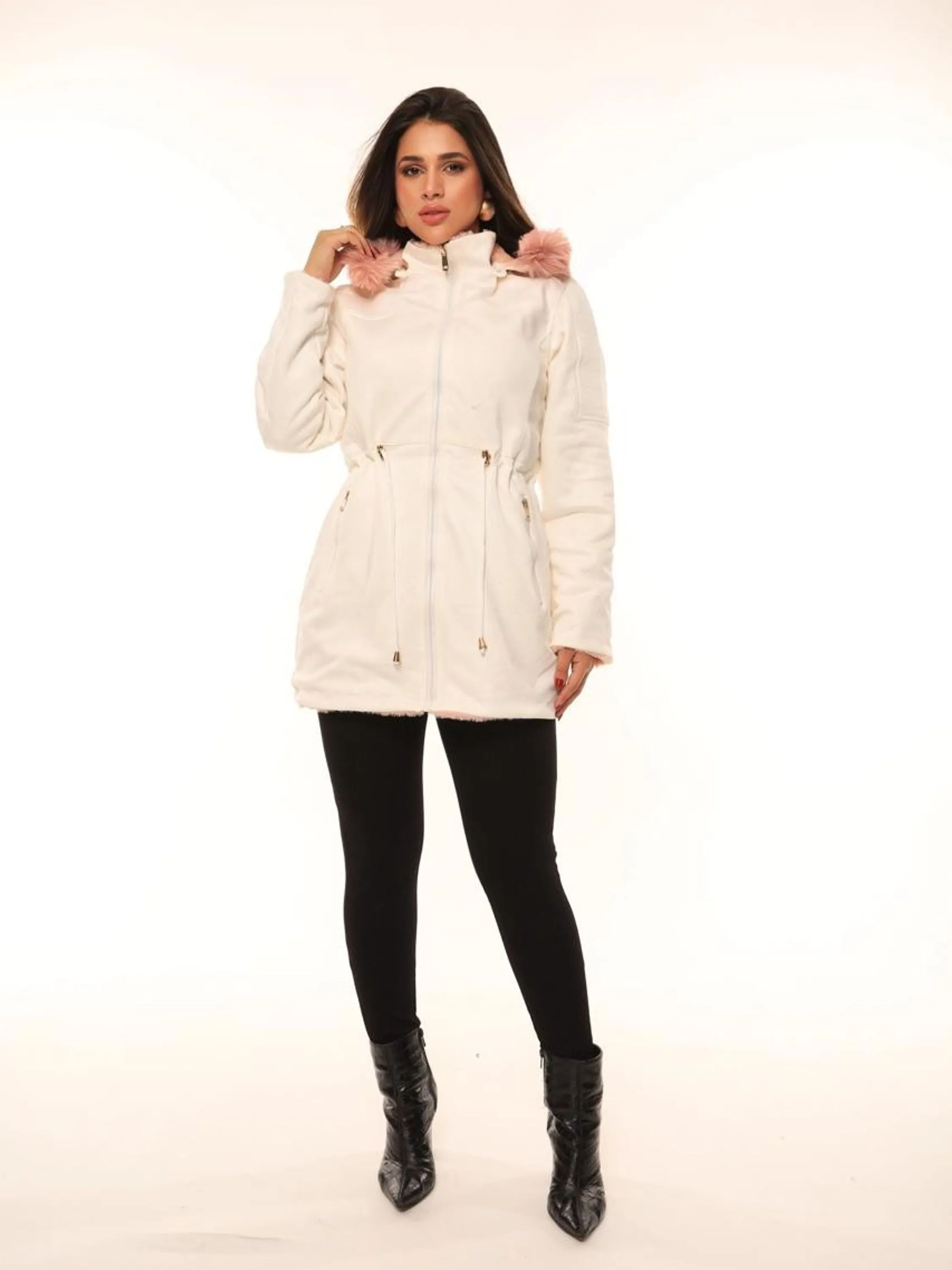 Sobretudo Parka feminina casaco dupla face forrada peluciada Off-White 685