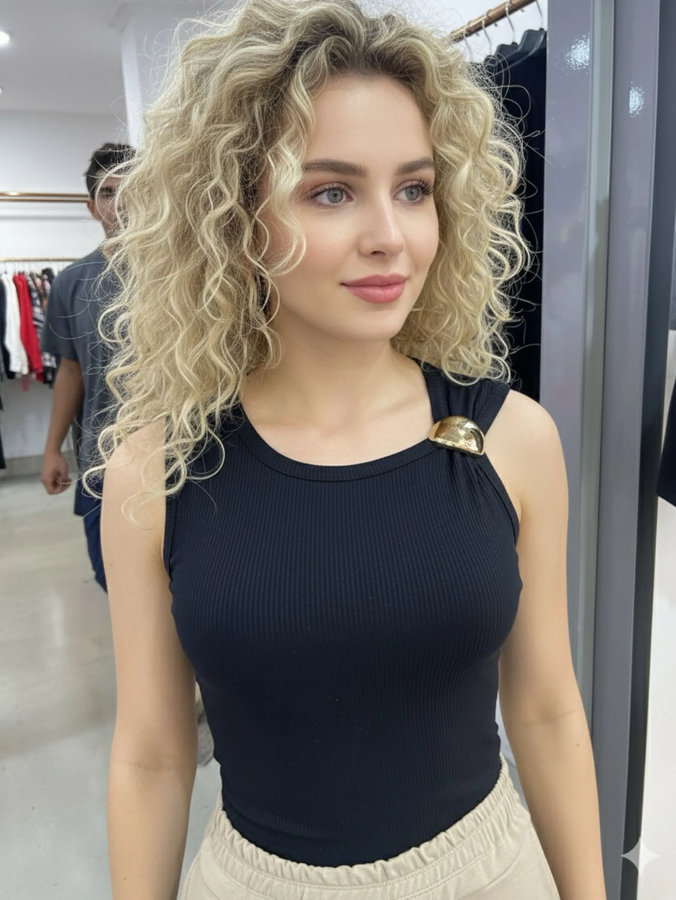 Blusa regata canelada com fivela dourada