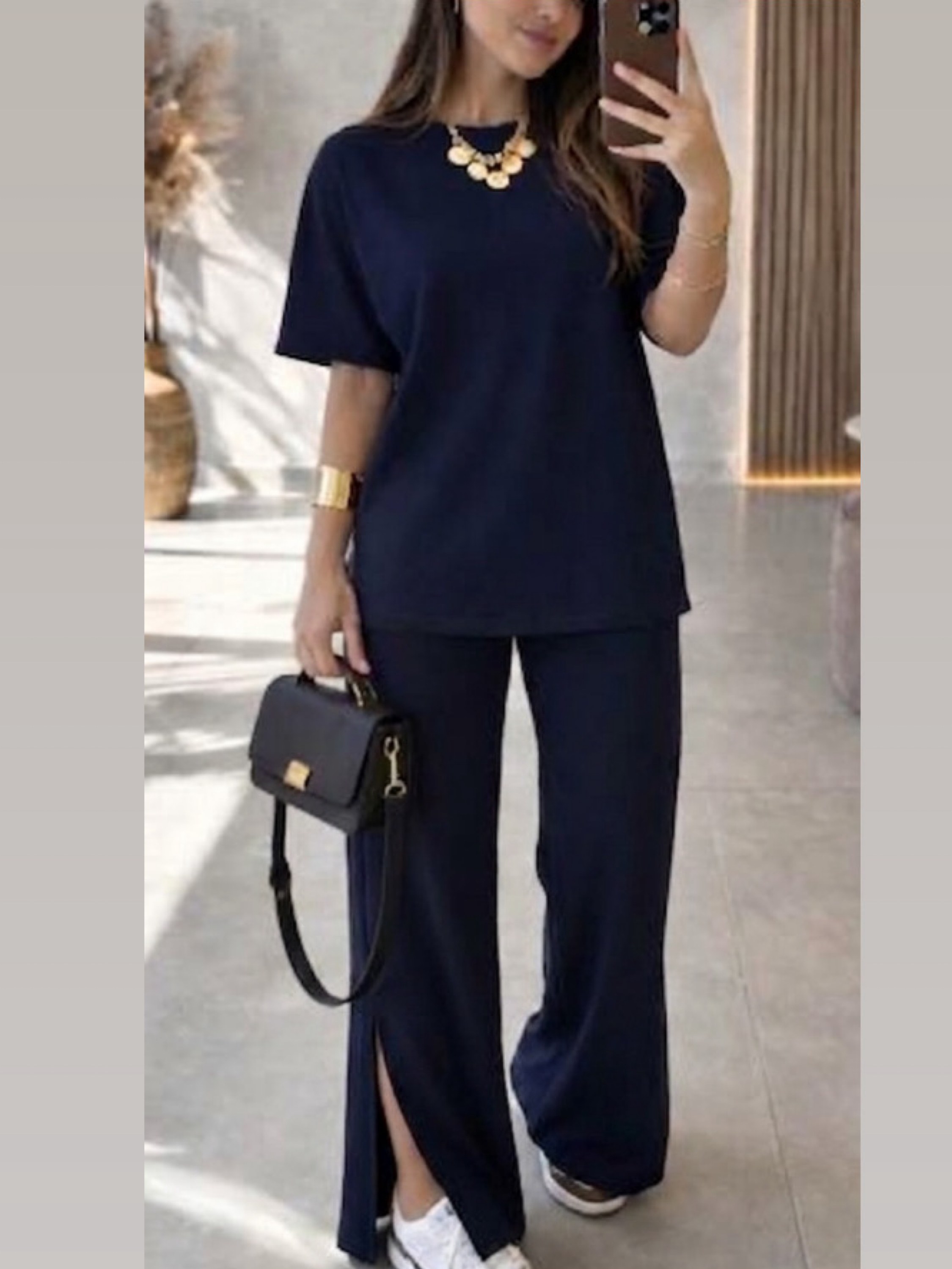 Conjunto calça pantalona com fenda