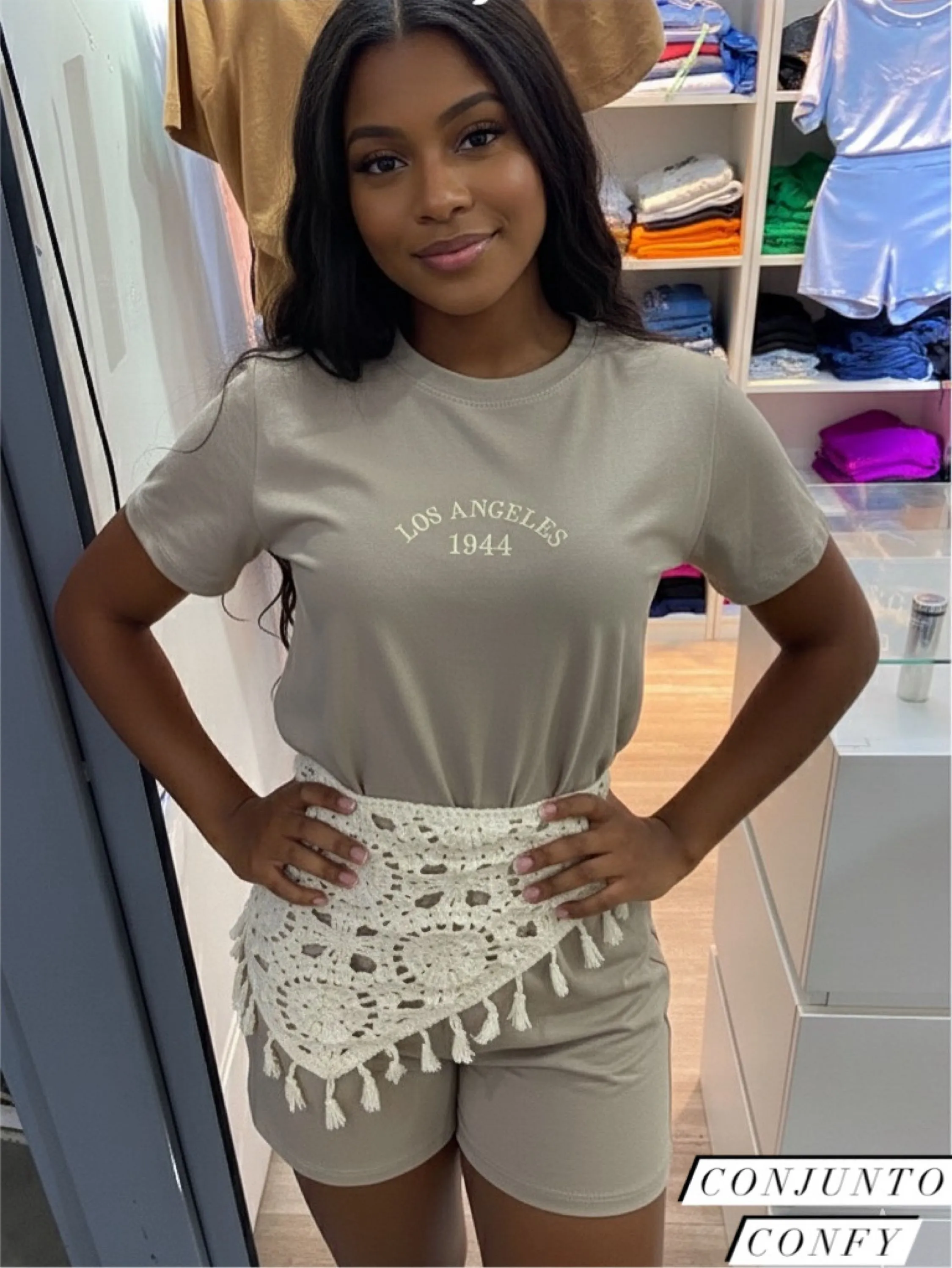 Conjunto bordado moletinho de viscose