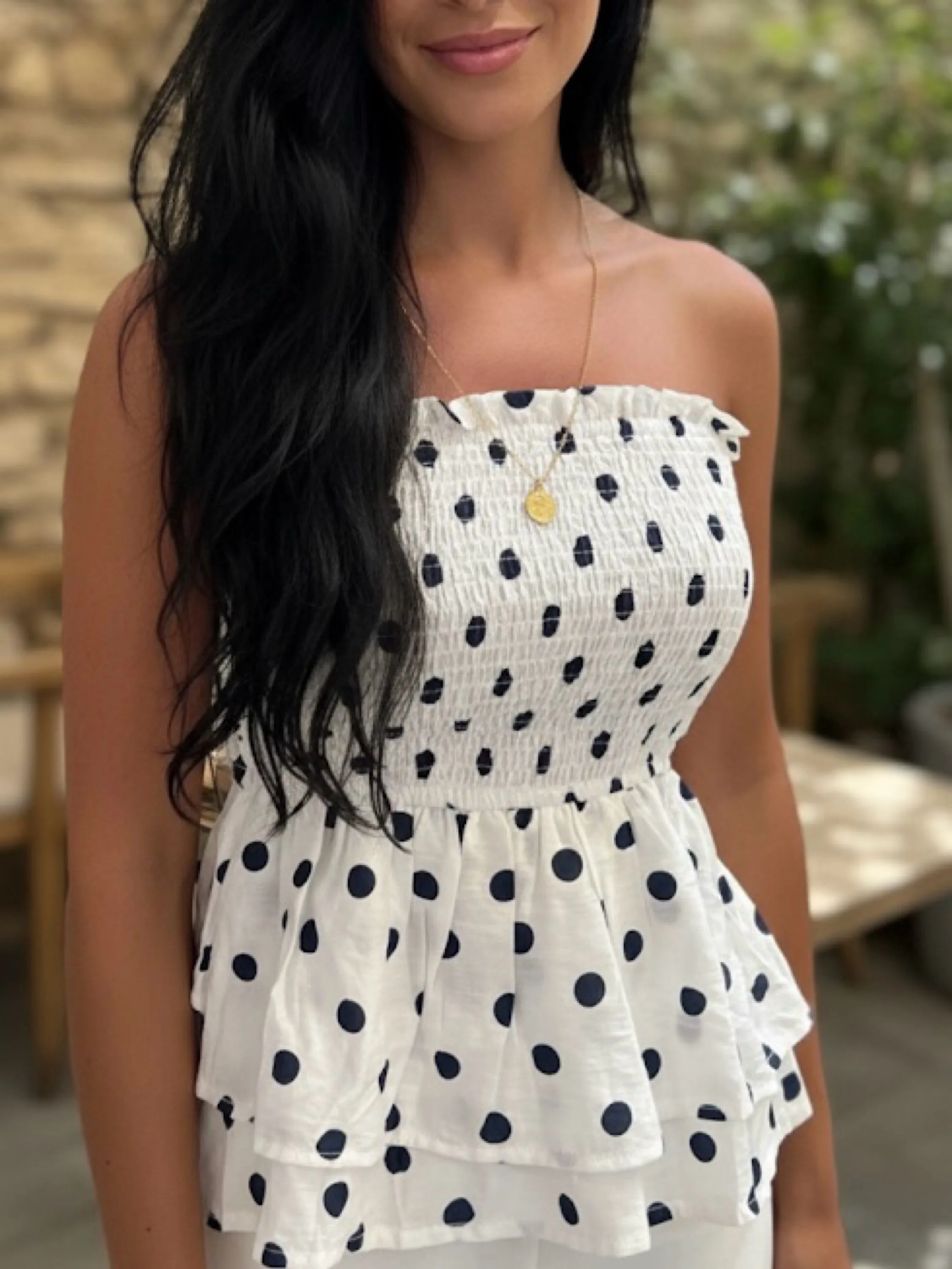 Blusa tomara que caia poá