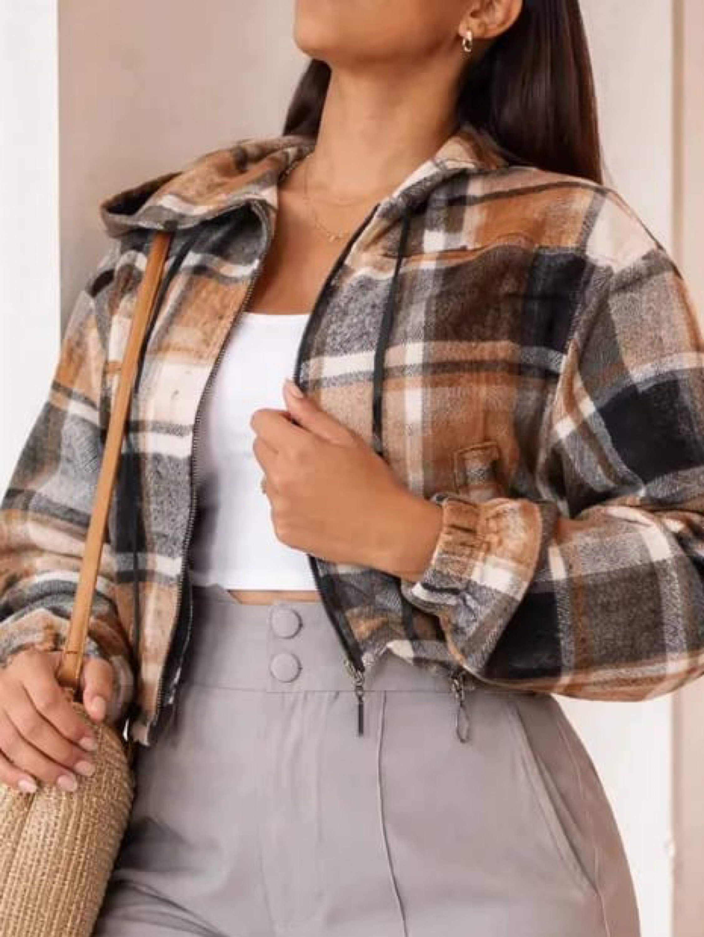 Jaqueta xadrez flanelada com capuz