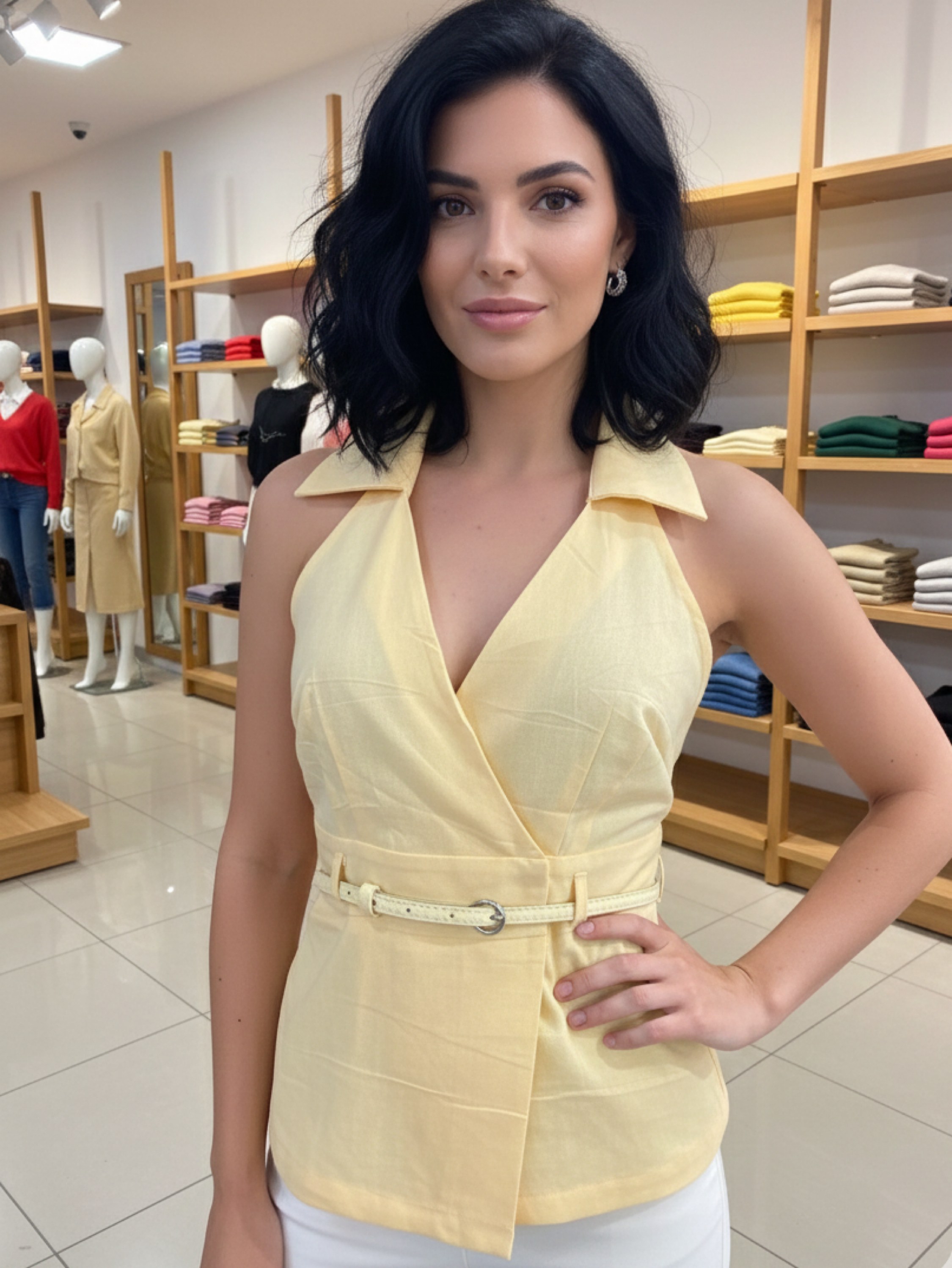 Blusa frente única com cinto