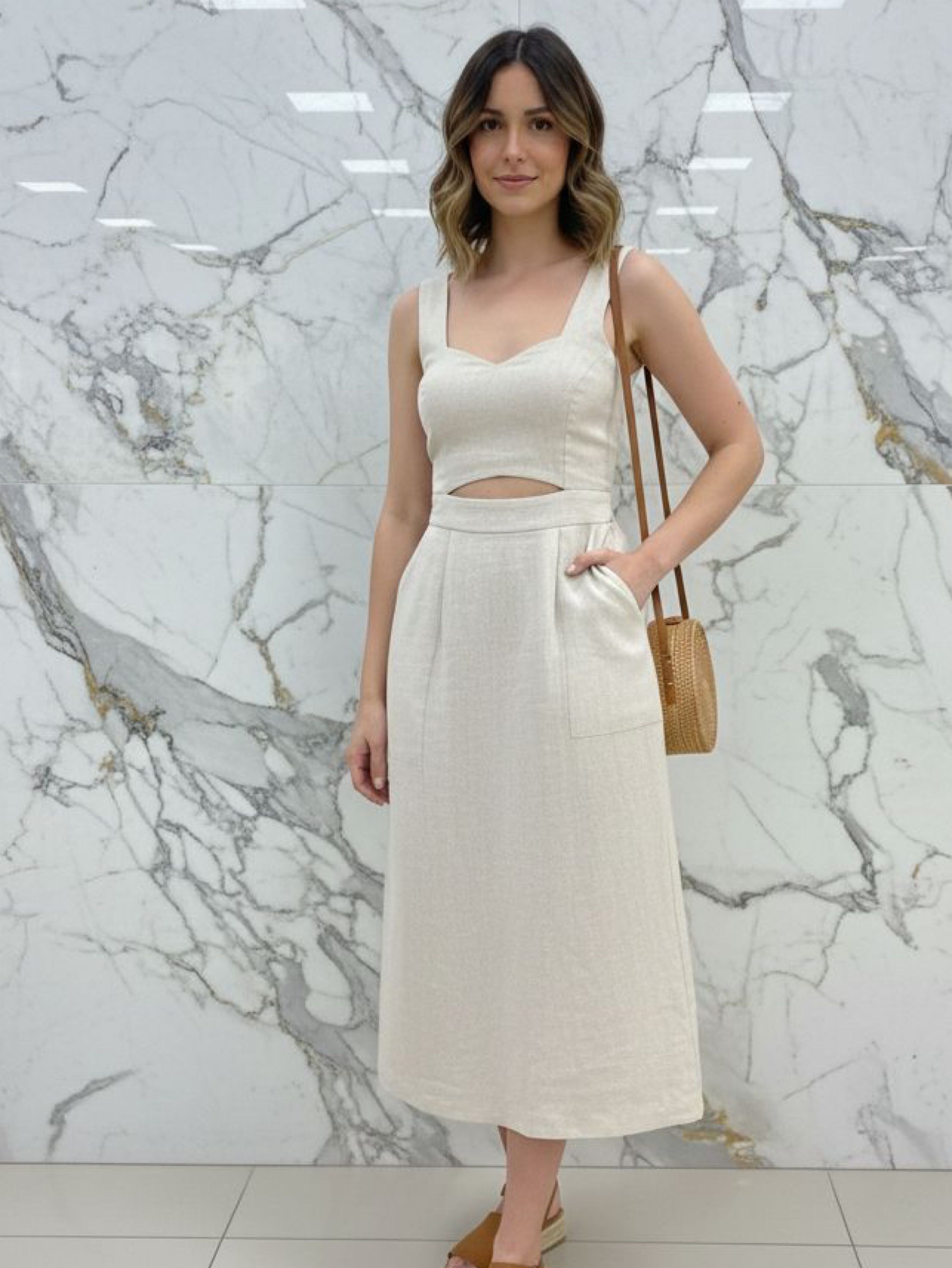 Vestido alfaiataria marrante com bolsos