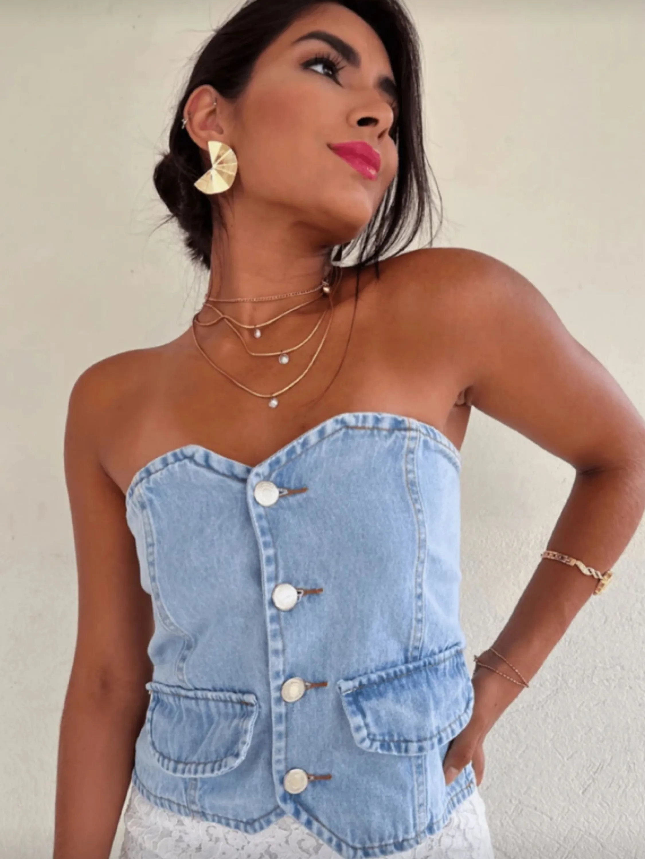 Blusa jeans com botões