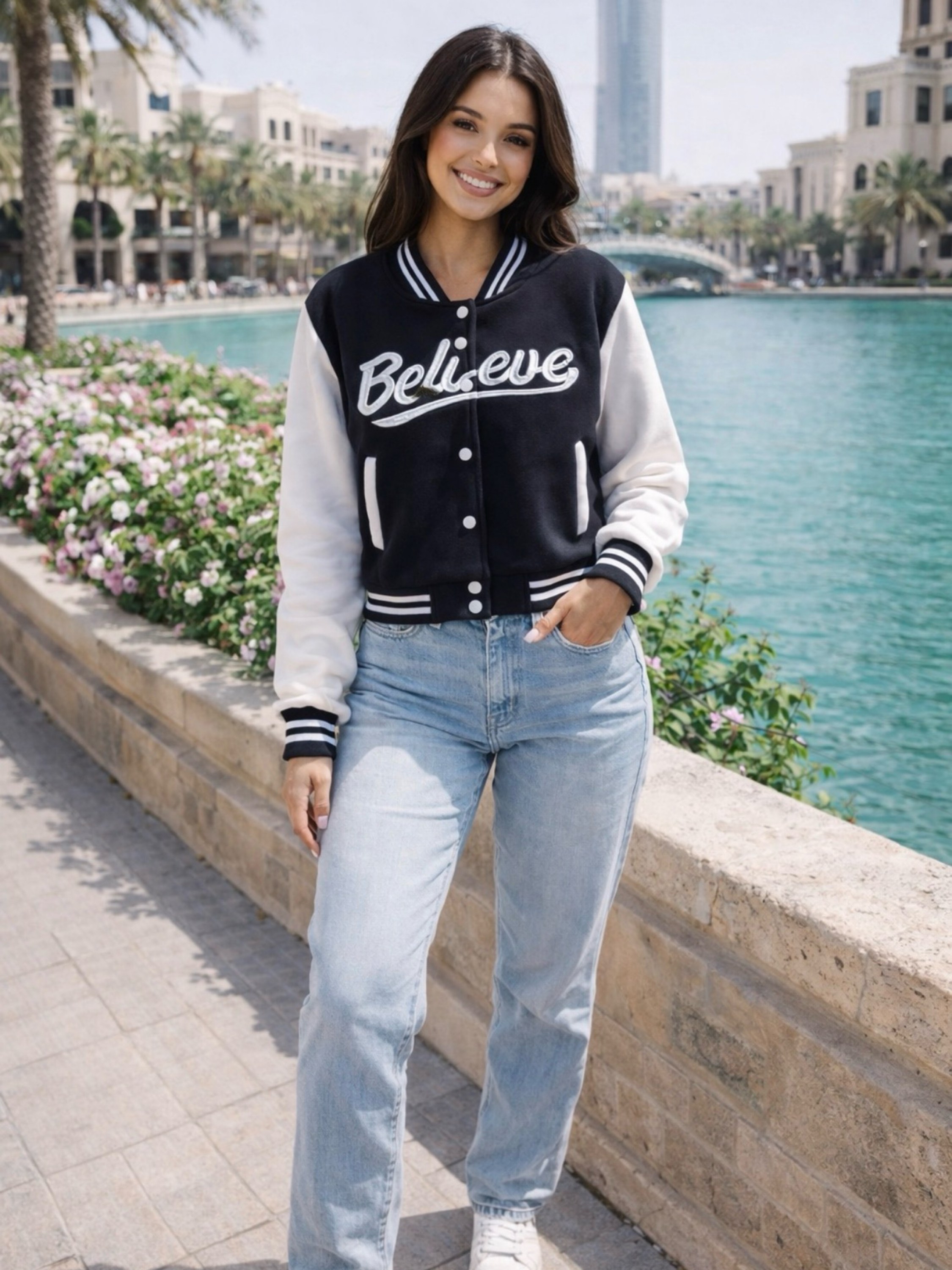 Jaqueta college moletom feminino