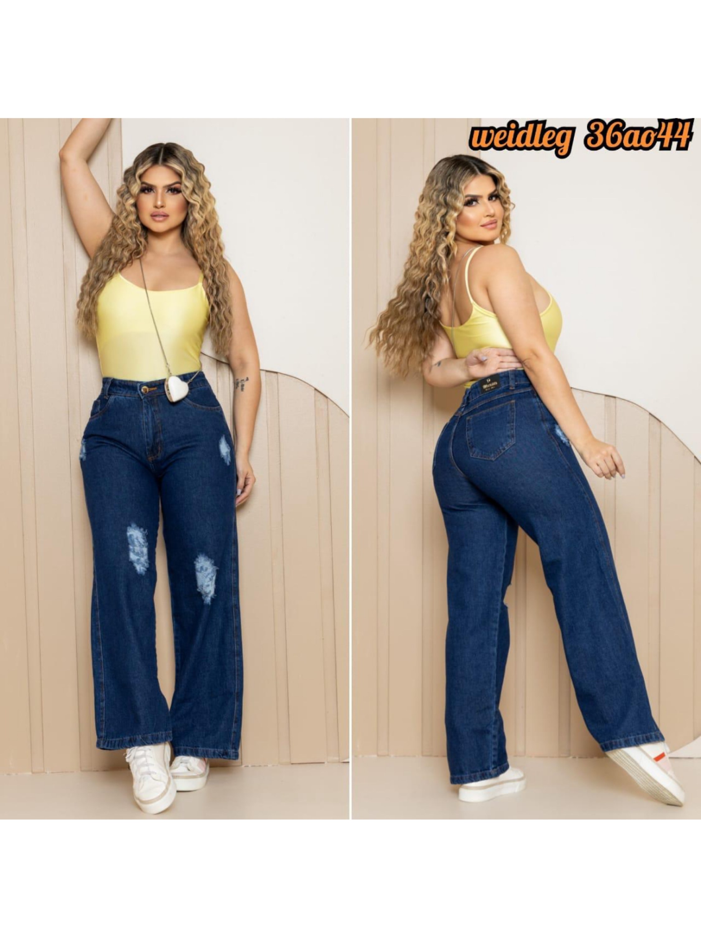 Calça Wide Leg com destroyed