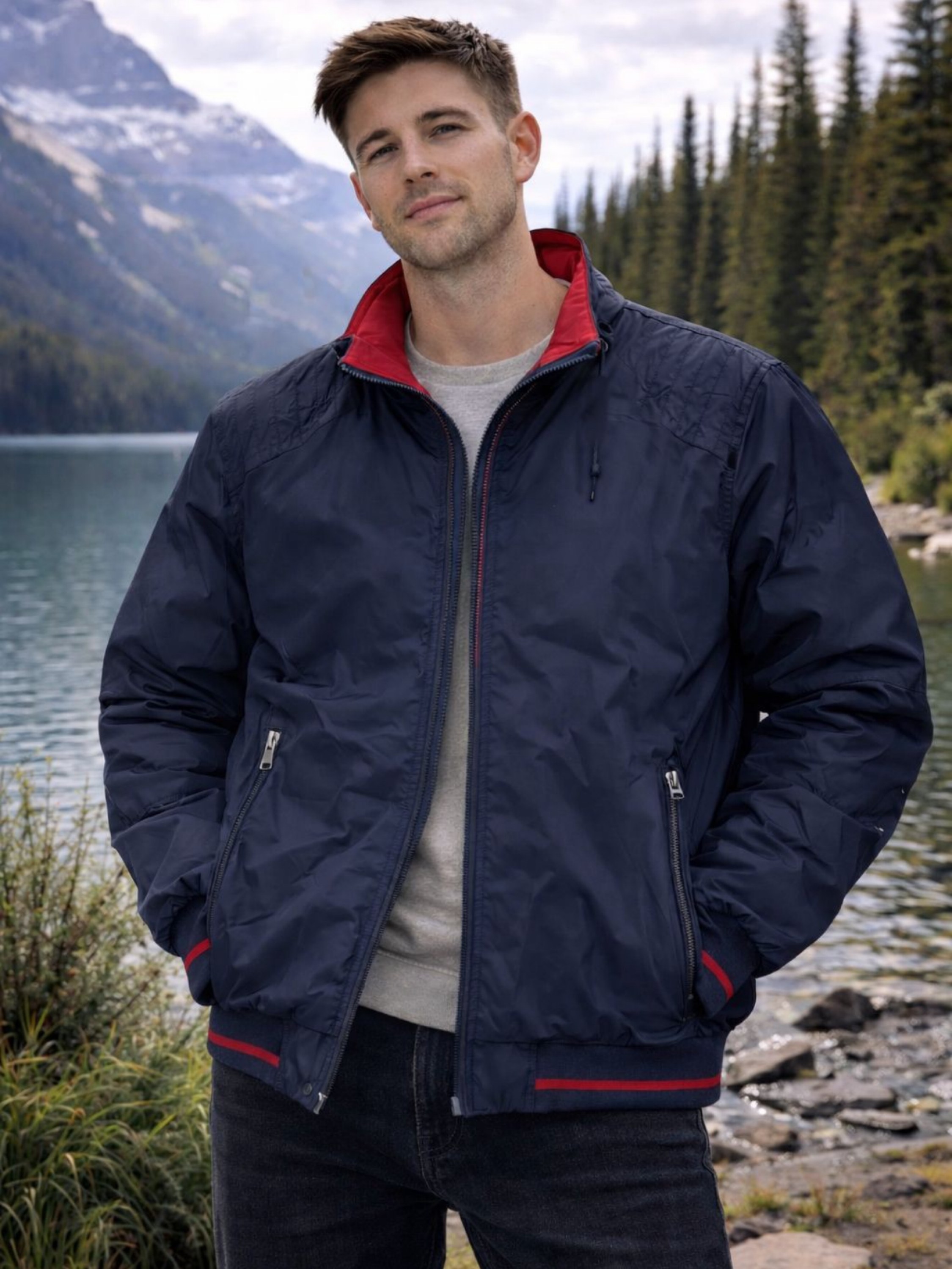 Jaqueta nylon dupla face masculina