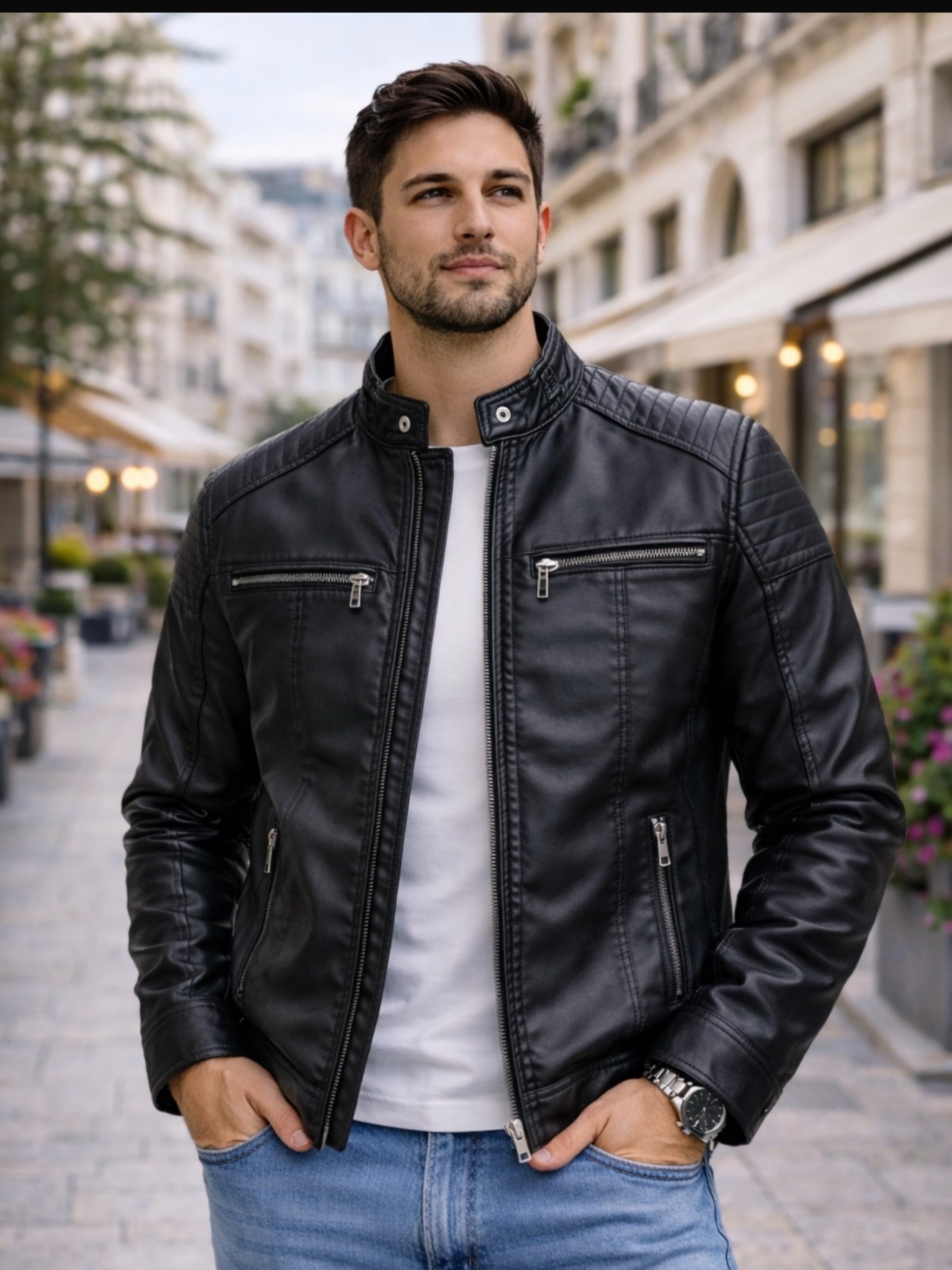 Jaqueta de couro forrada masculina