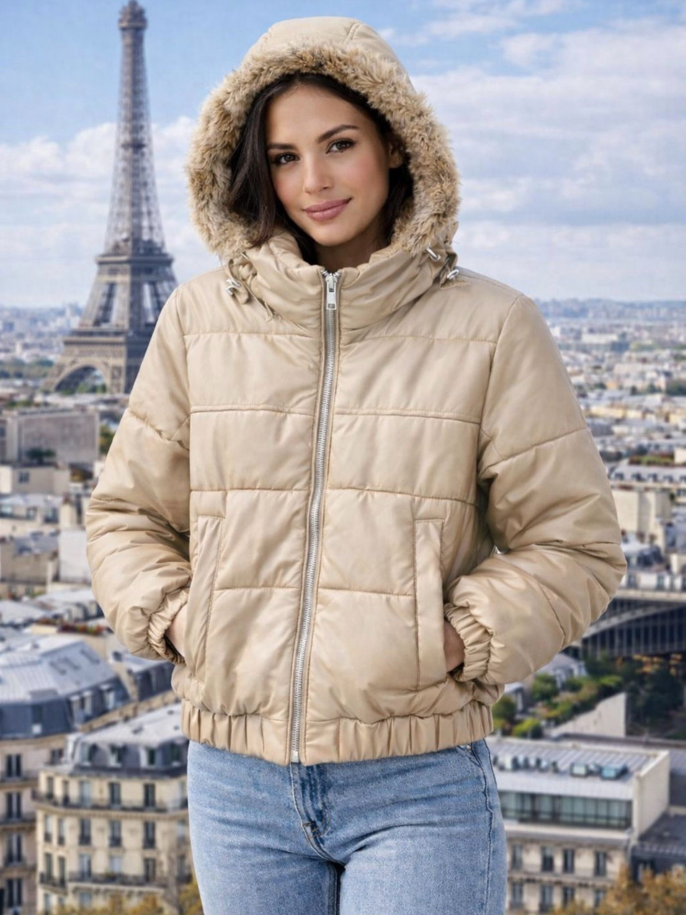 Jaqueta puffer forrada feminina