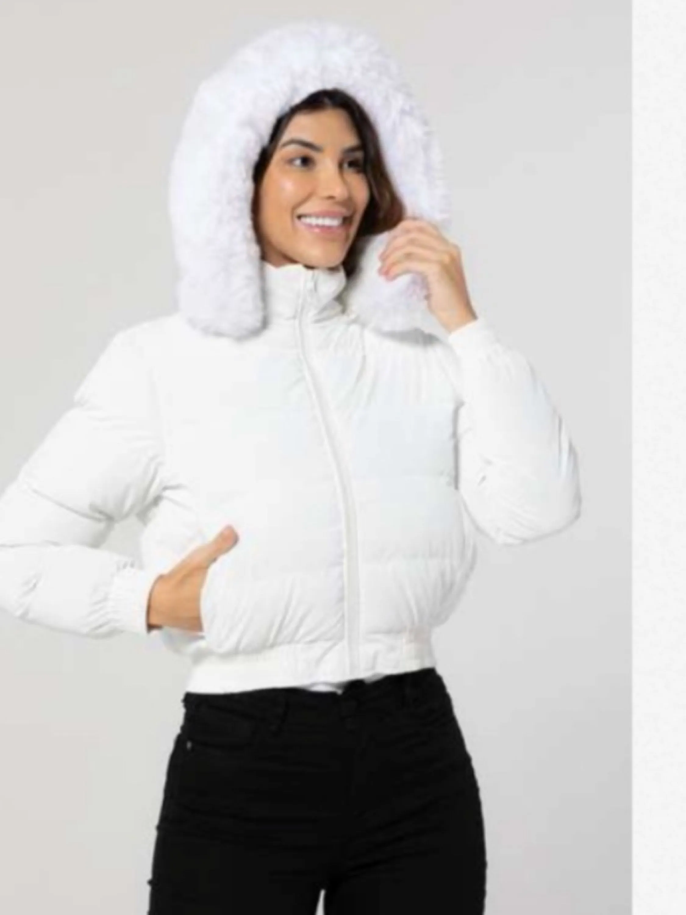 Jaqueta puffer nylon forrada