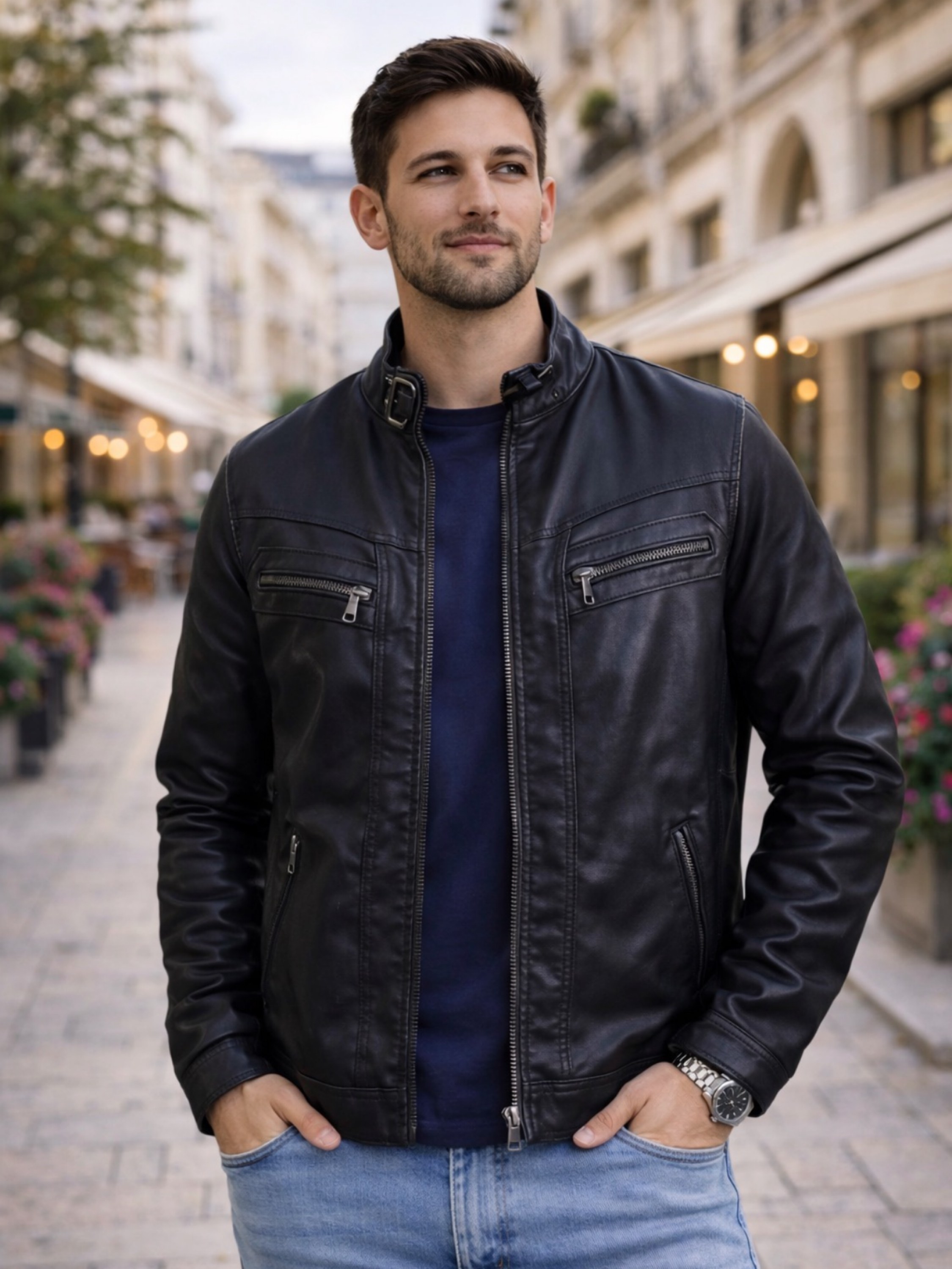 Jaqueta de couro forrada masculina