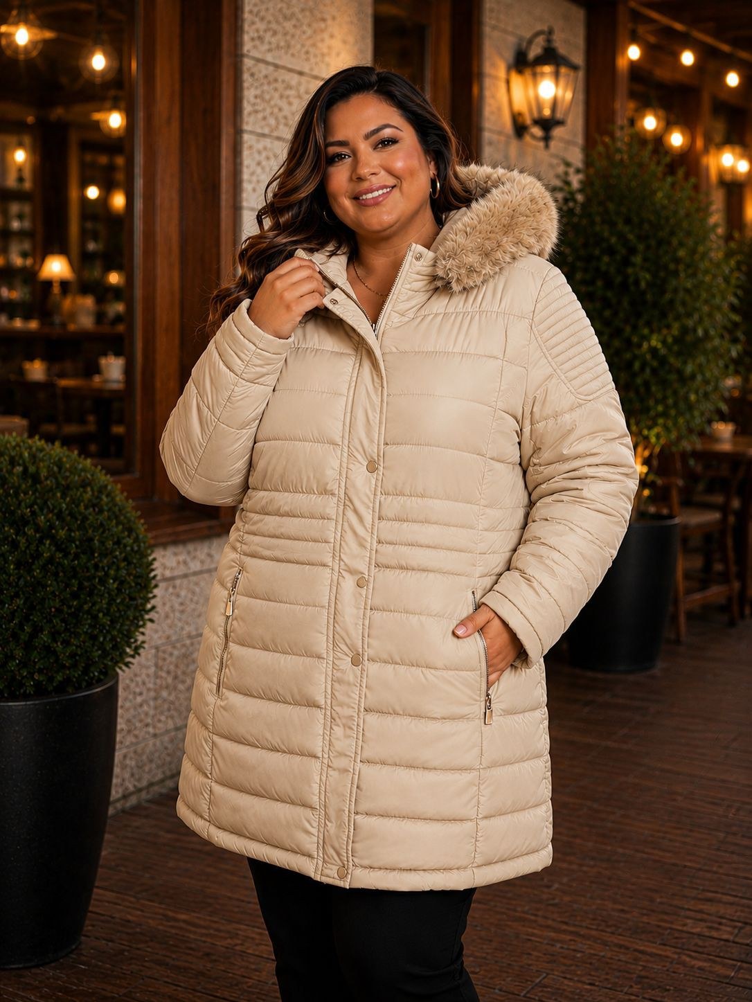 Sobretudo nylon forrada plus size feminina