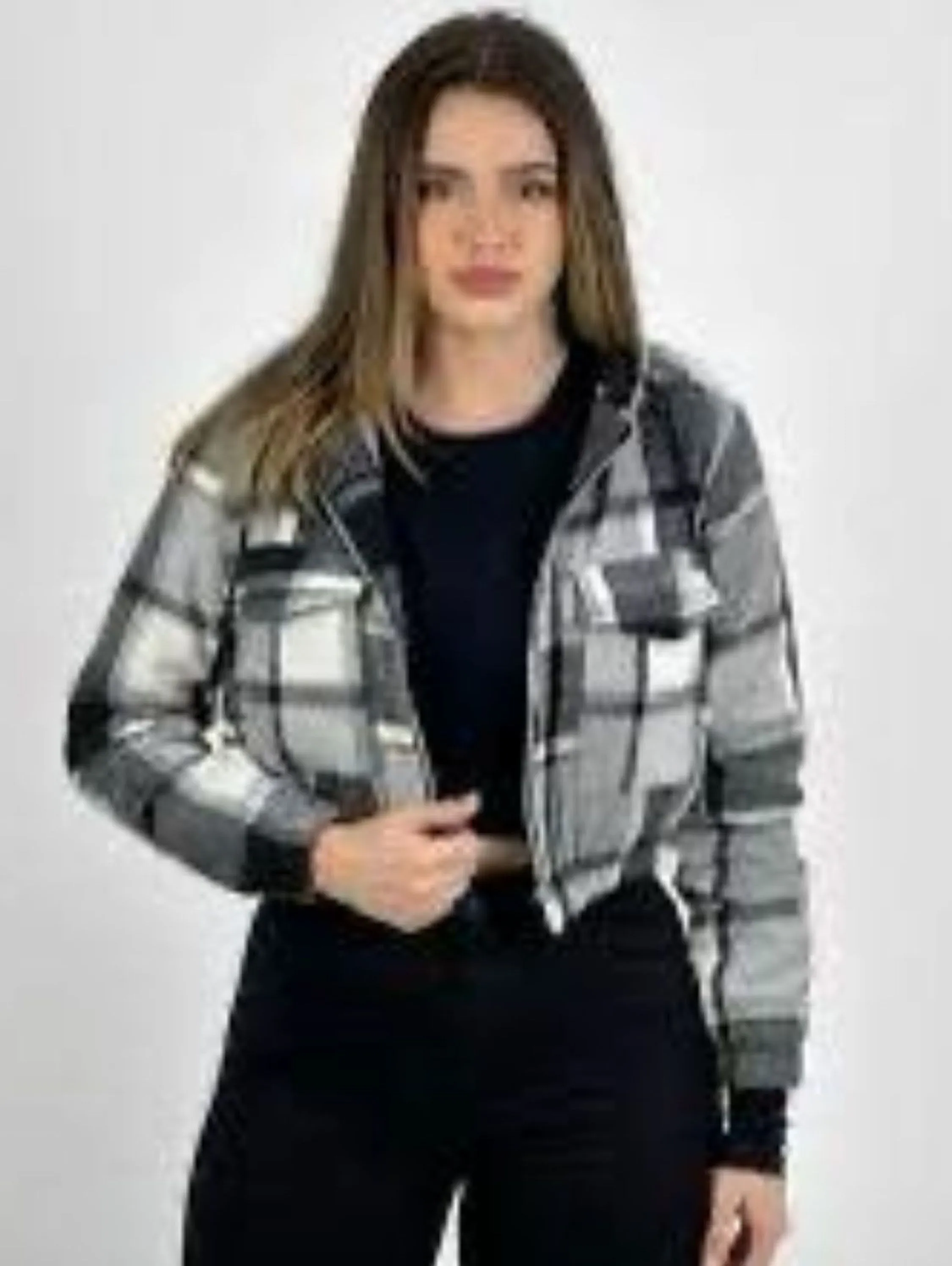 Jaqueta Cropped Xadrez Feminino