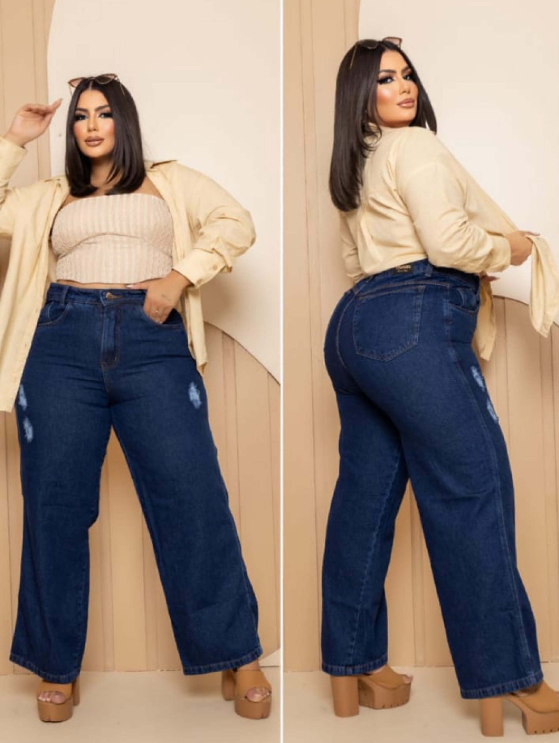 Calça Wide Leg Plus com destroyed