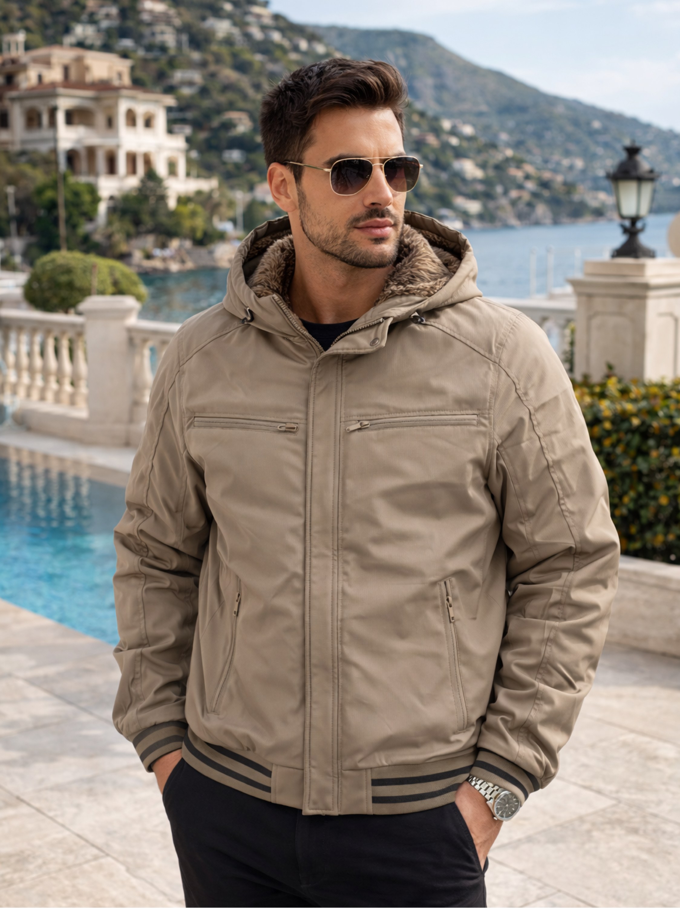 Jaqueta nylon forrada masculina