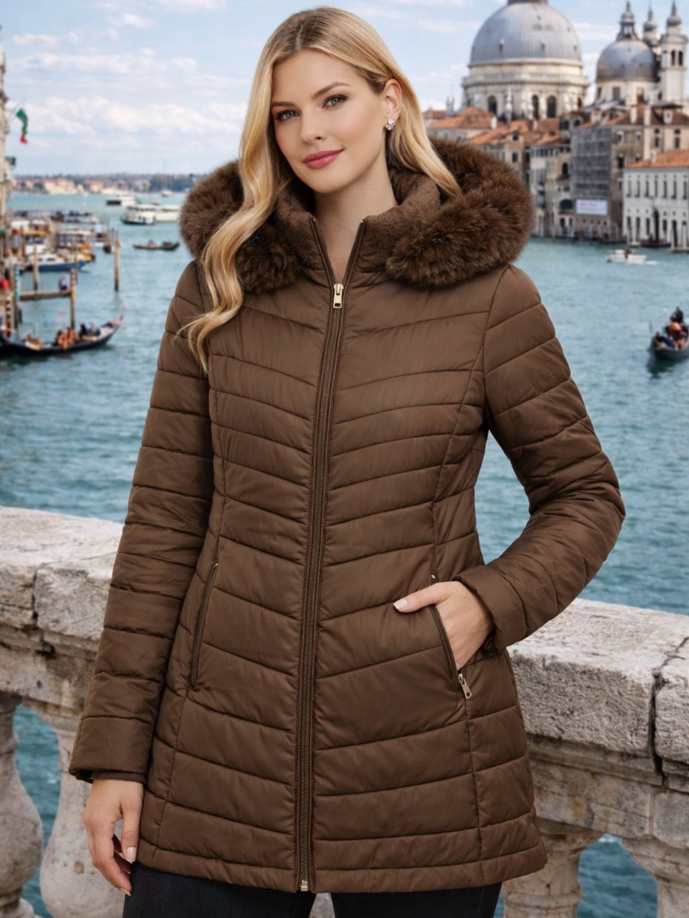 Sobretudo nylon forrado feminino