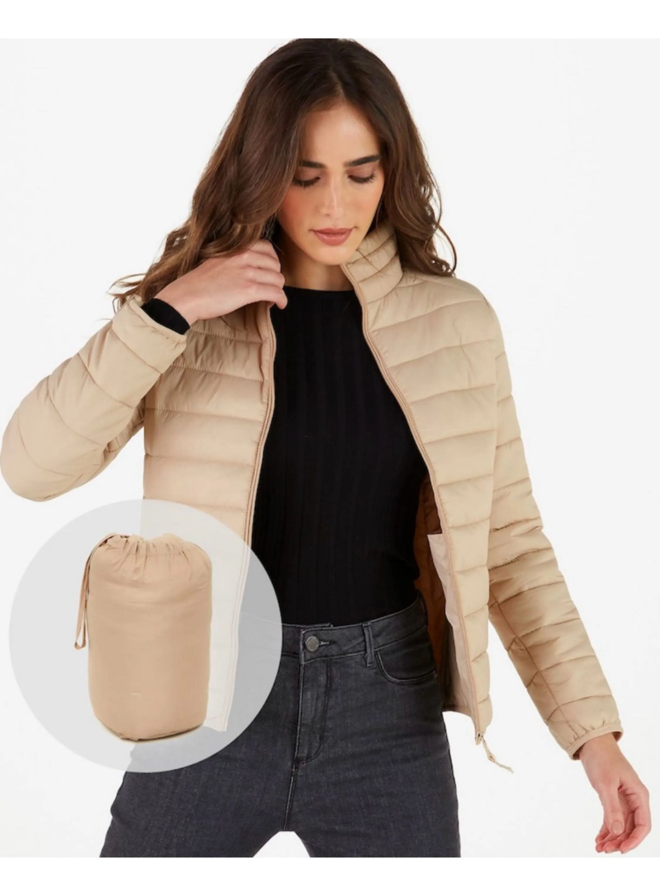 Jaqueta nylon com bolsa
