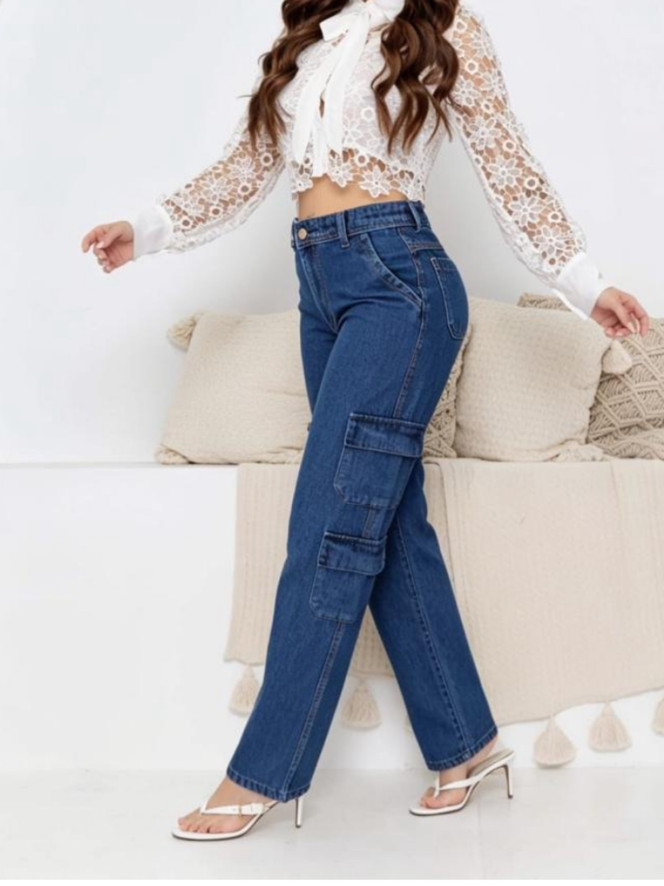 Calça Wide Leg Cargo com 4 bolsos
