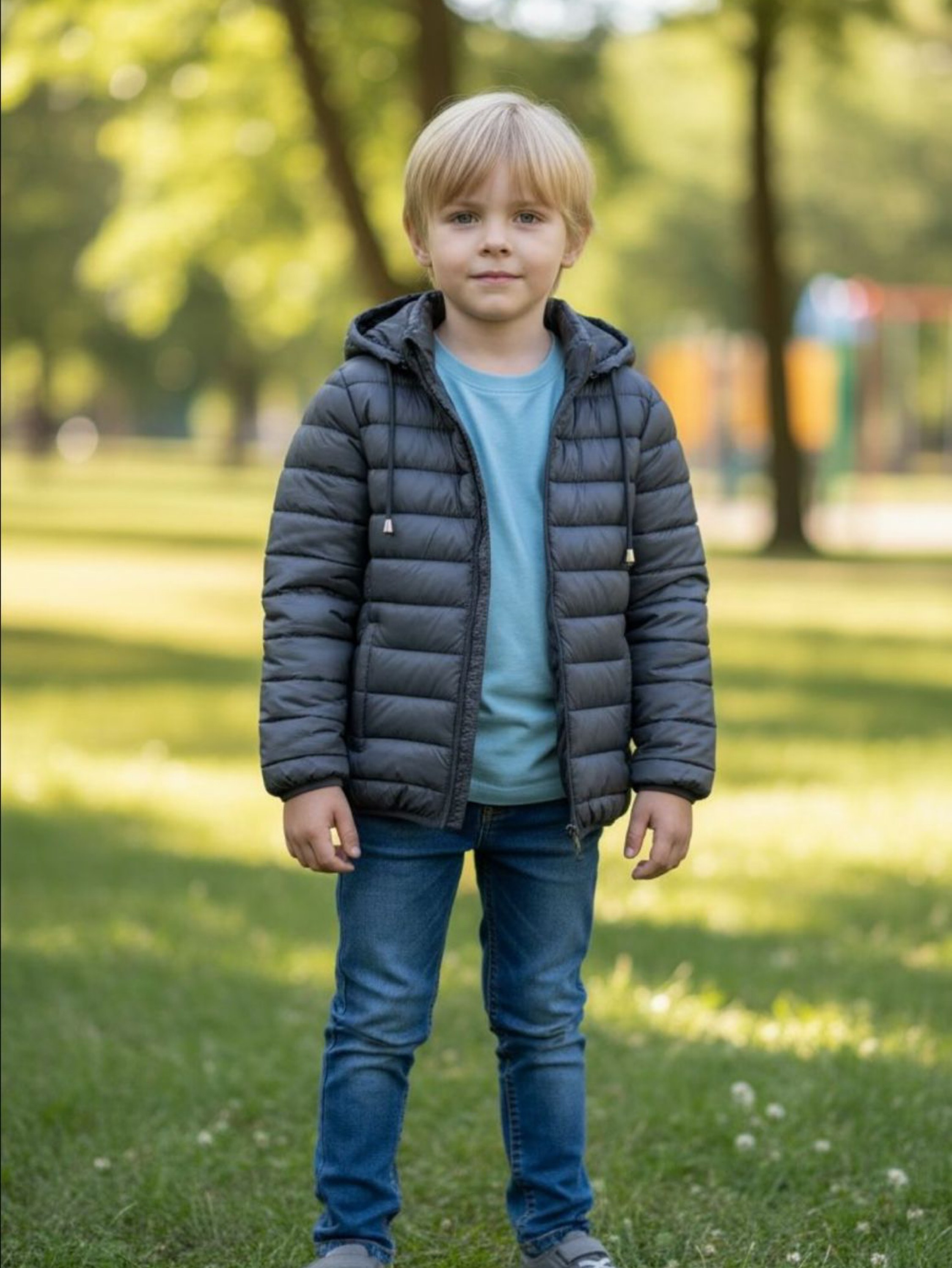 Jaqueta infantil nylon menino capuz removível