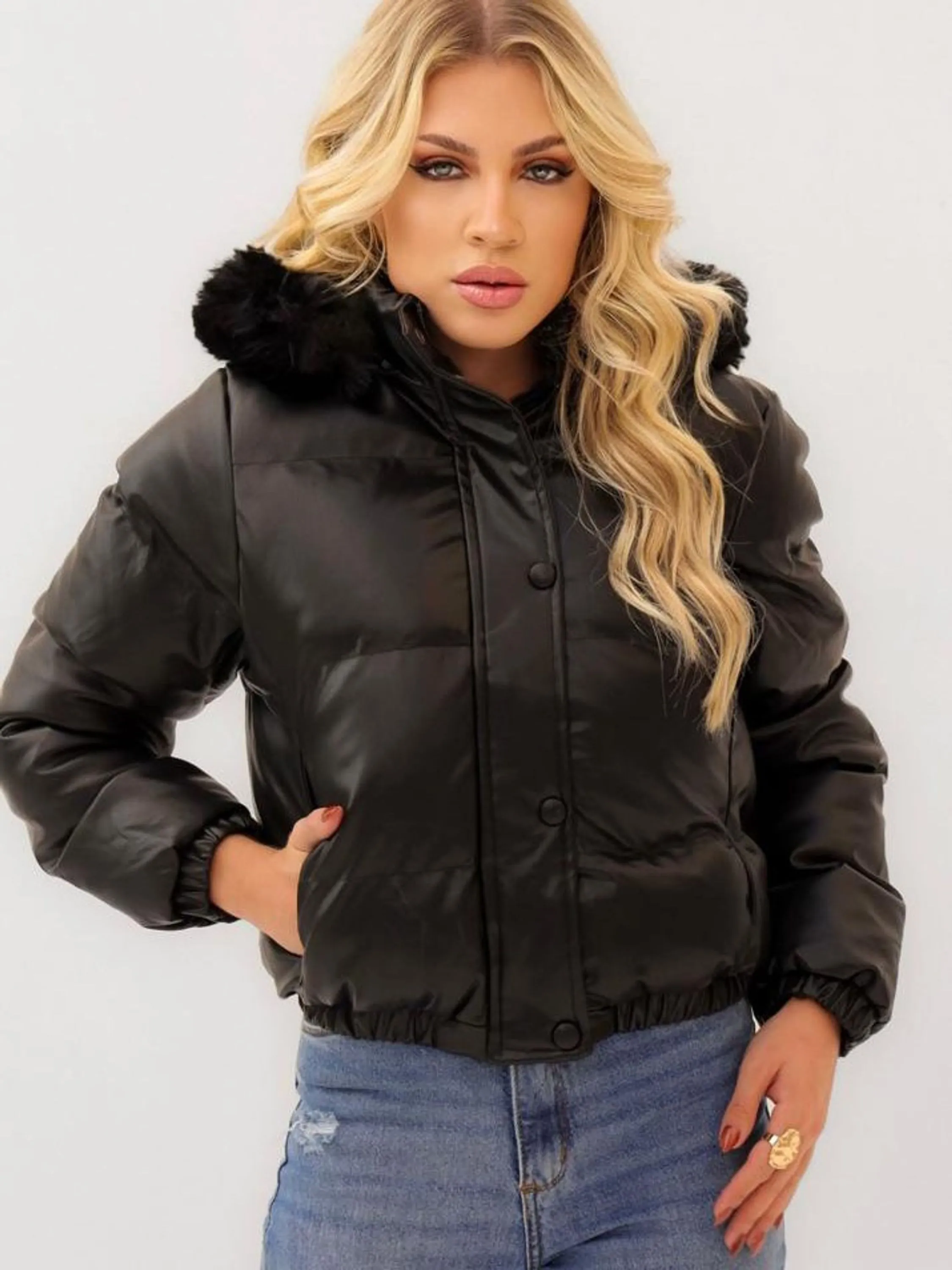 Jaqueta purf couro fake feminino