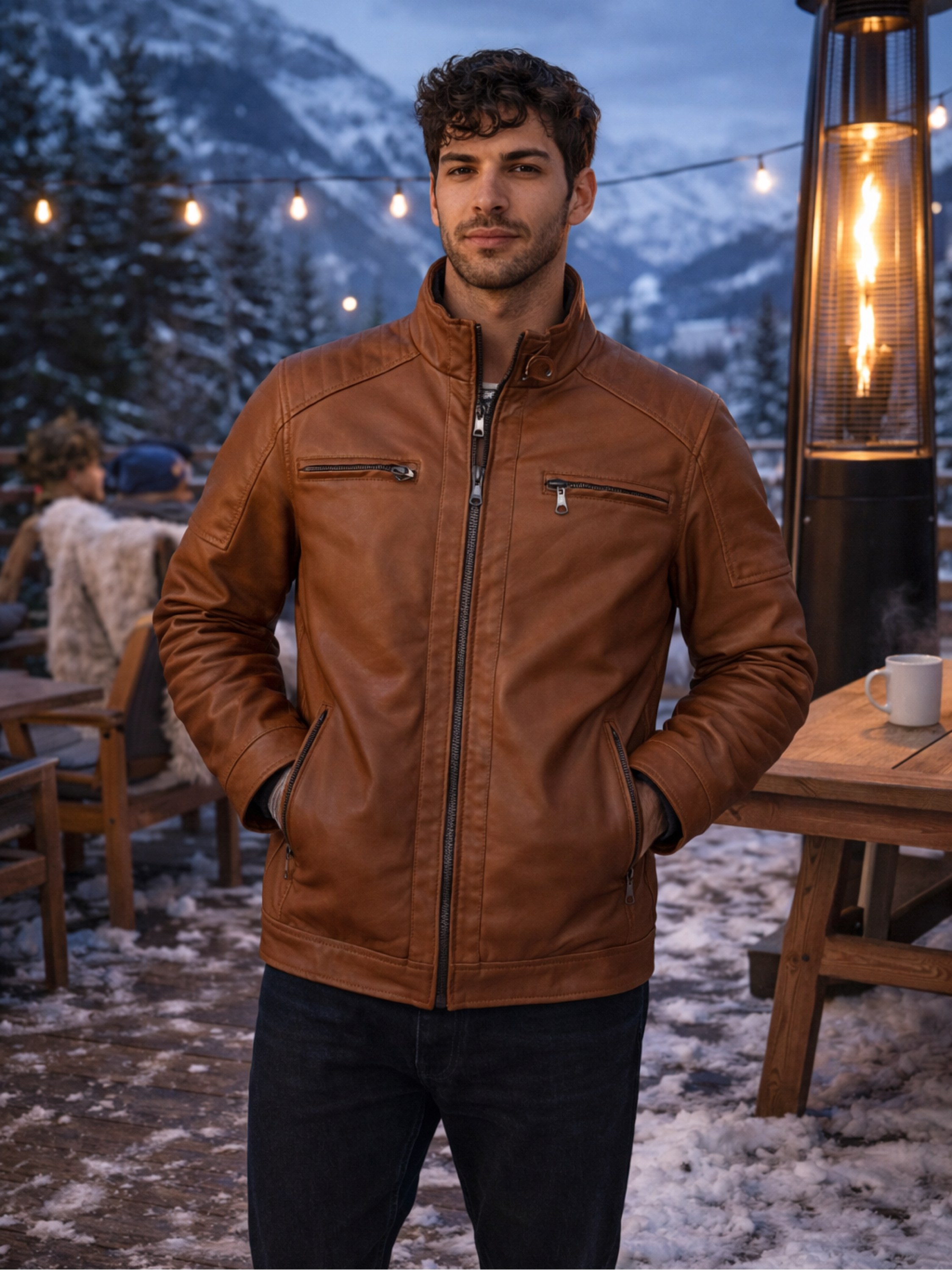 Jaqueta de couro forrada masculina