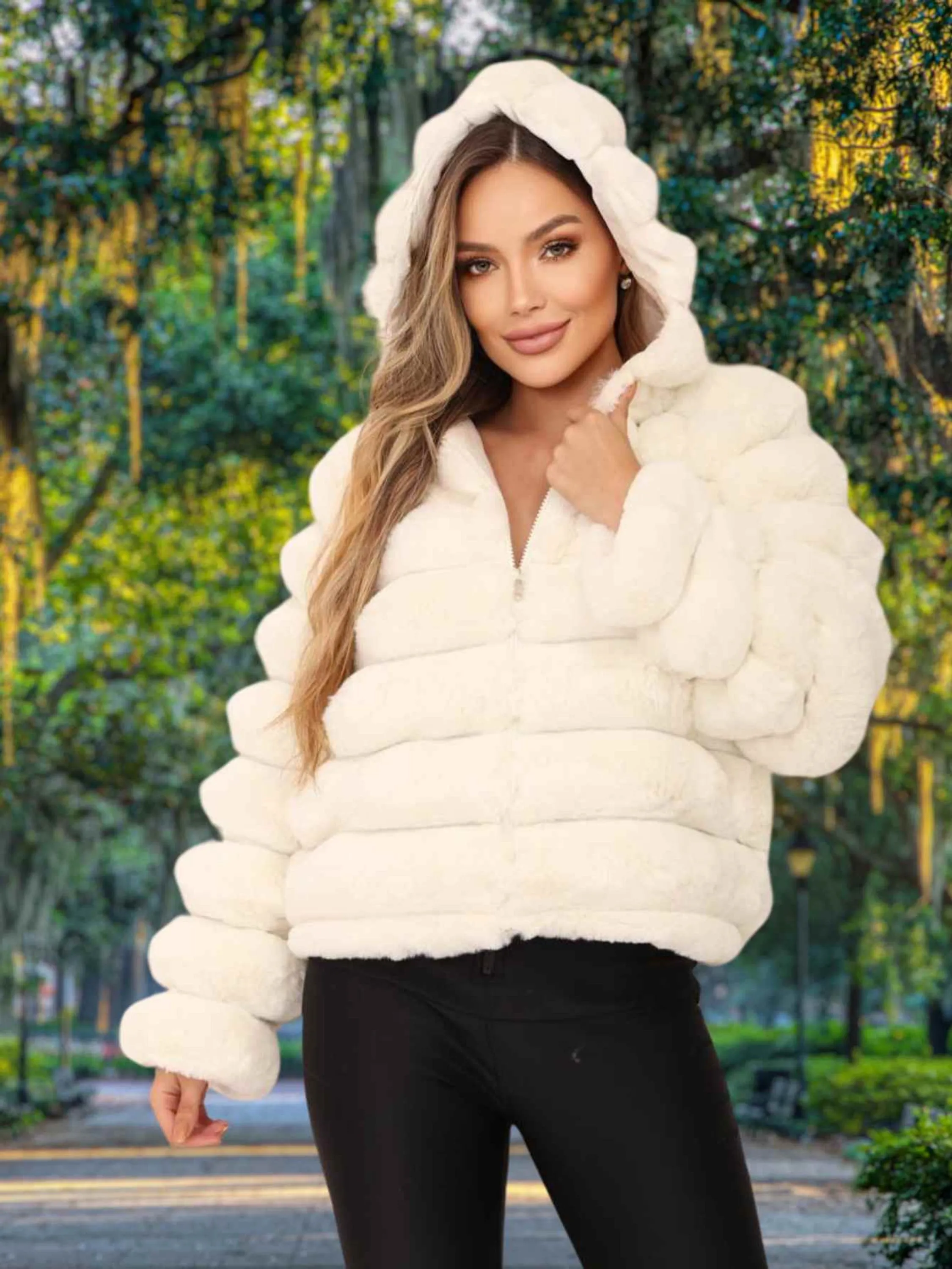 Jaqueta Estilosa Puffer Feminina Casaco de Lã com Capuz Elegante Moda Blogueira - RD669