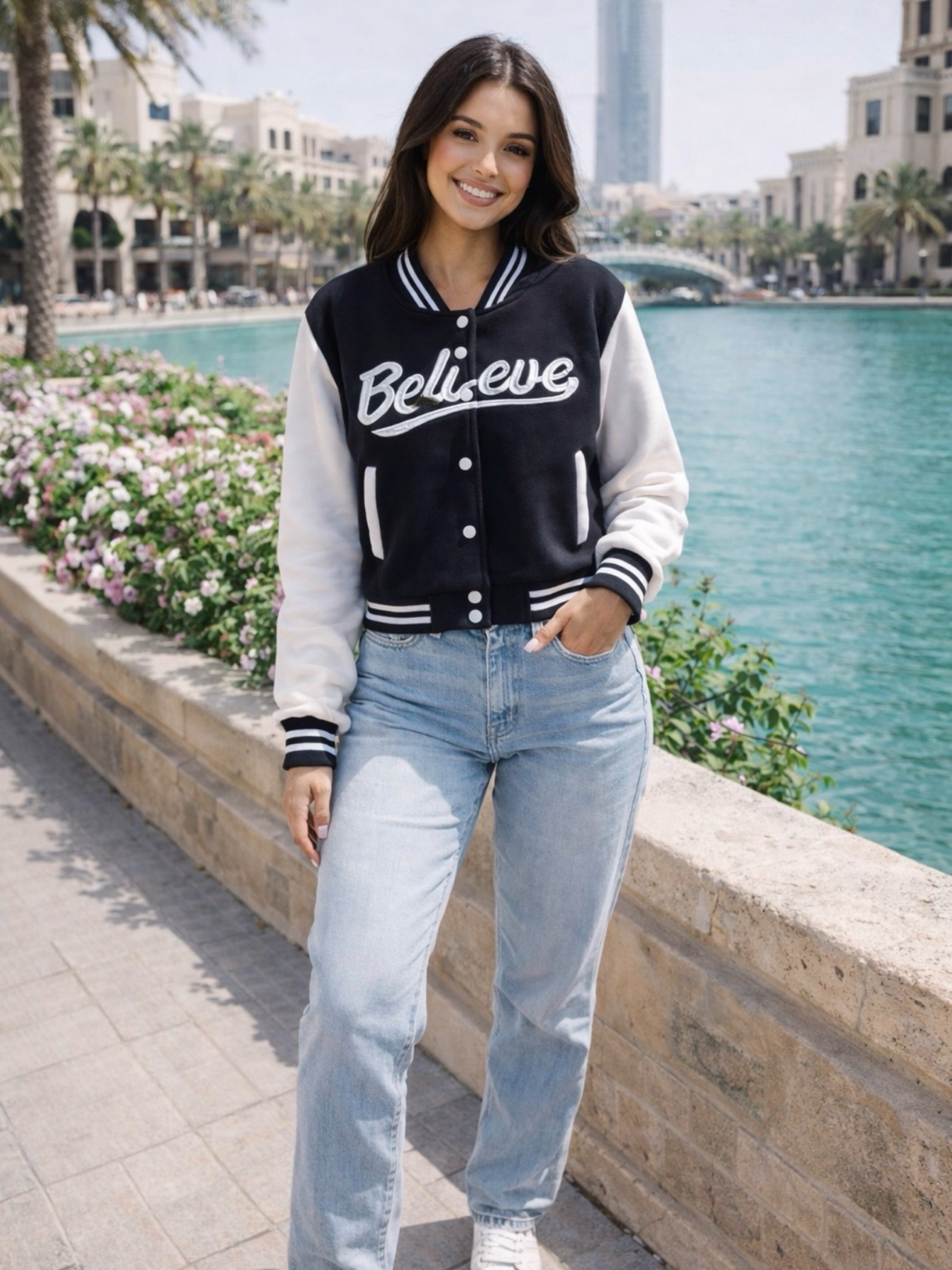 Jaqueta college moletom feminino