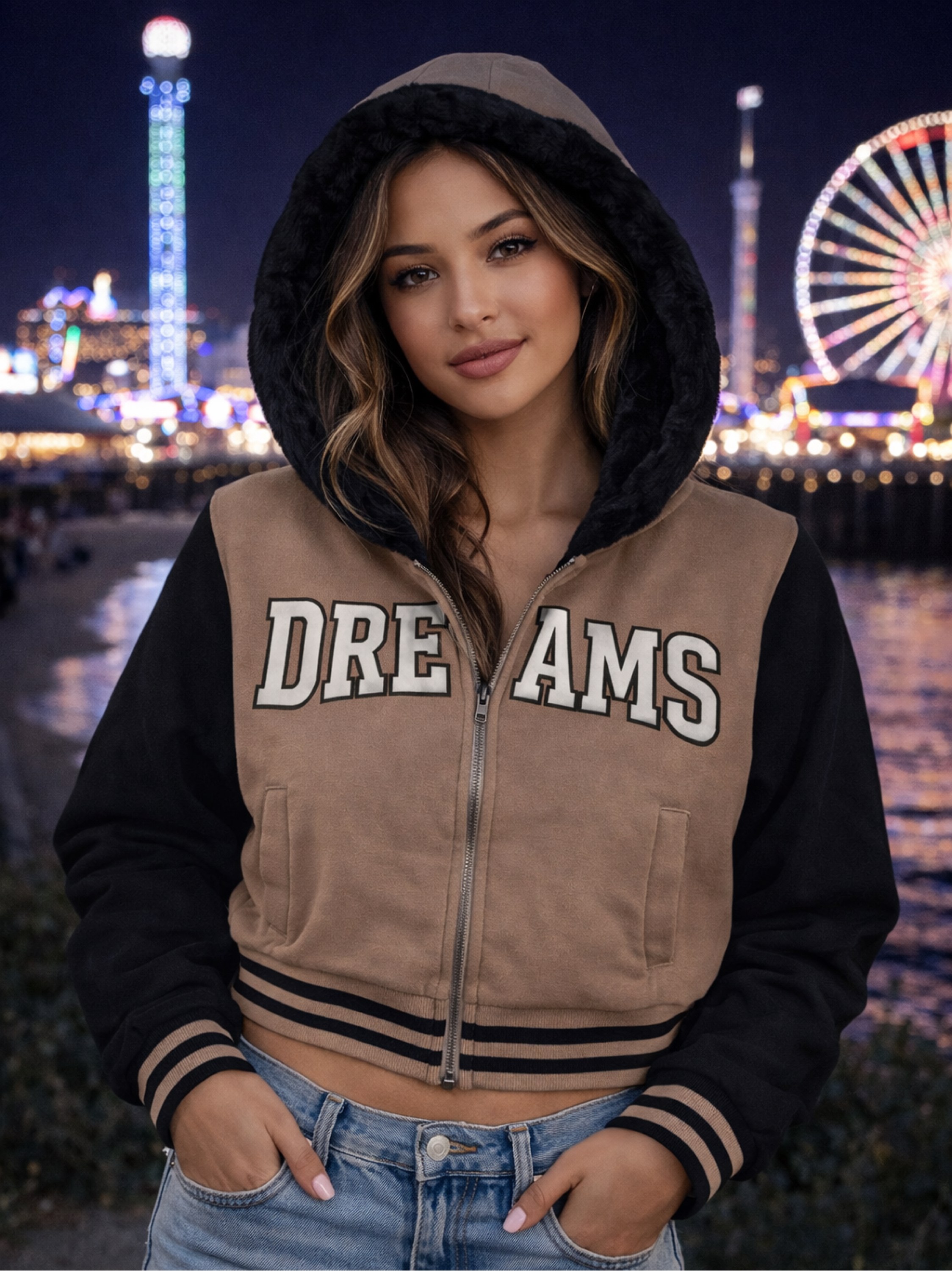 Jaqueta moletom dupla face feminina