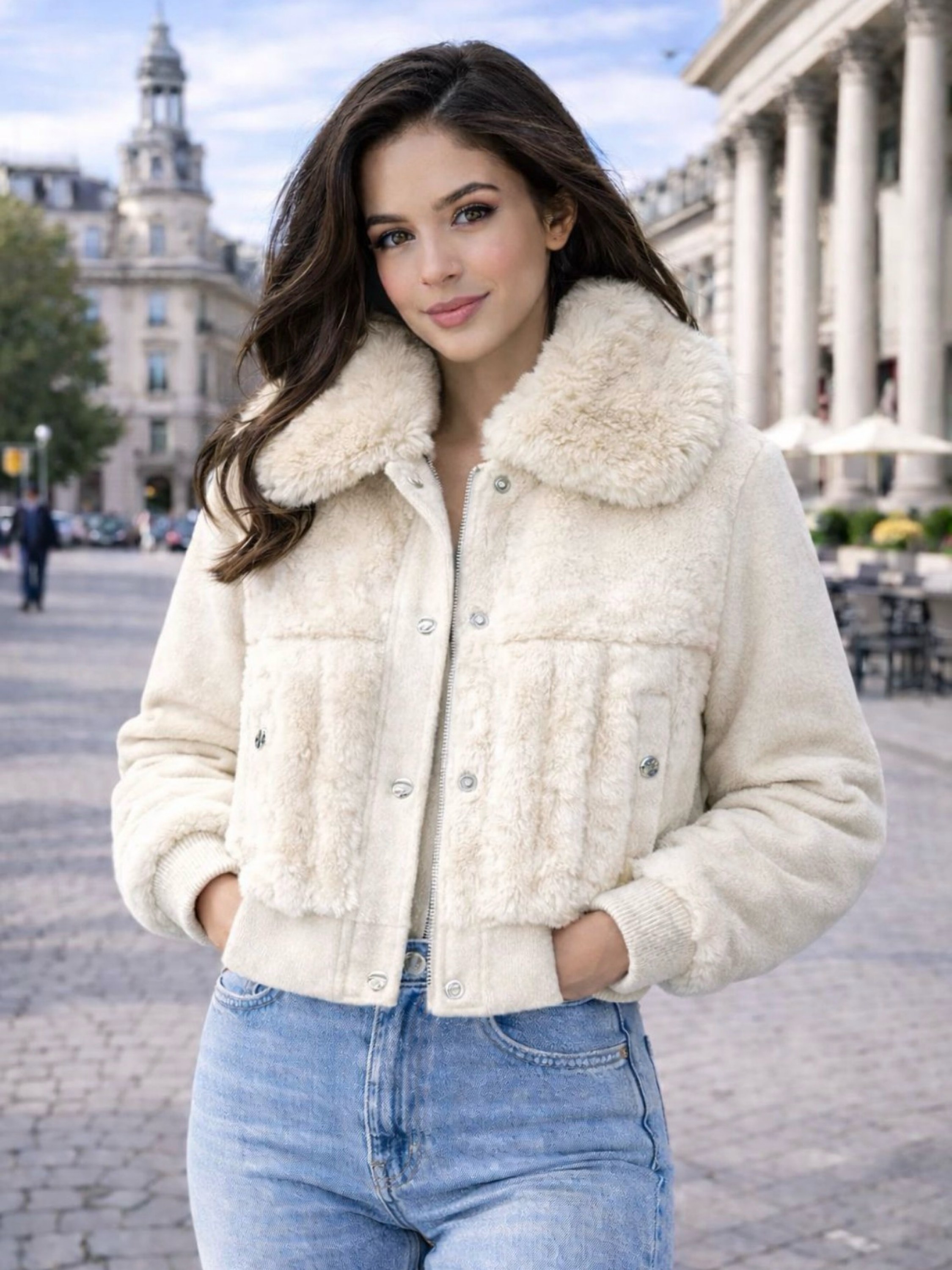 Jaqueta puffer pelo forrada feminina