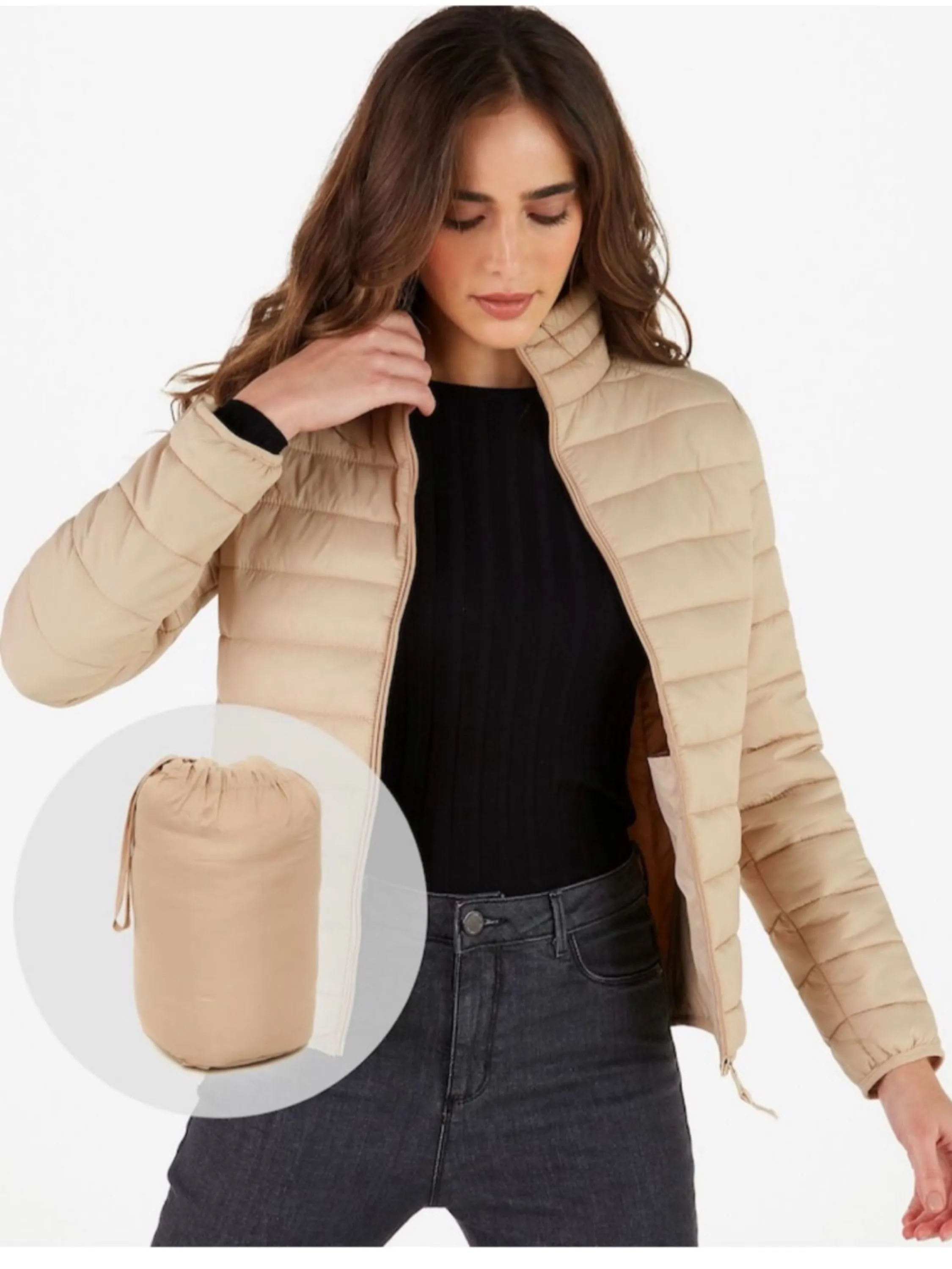 Jaqueta nylon com bolsa