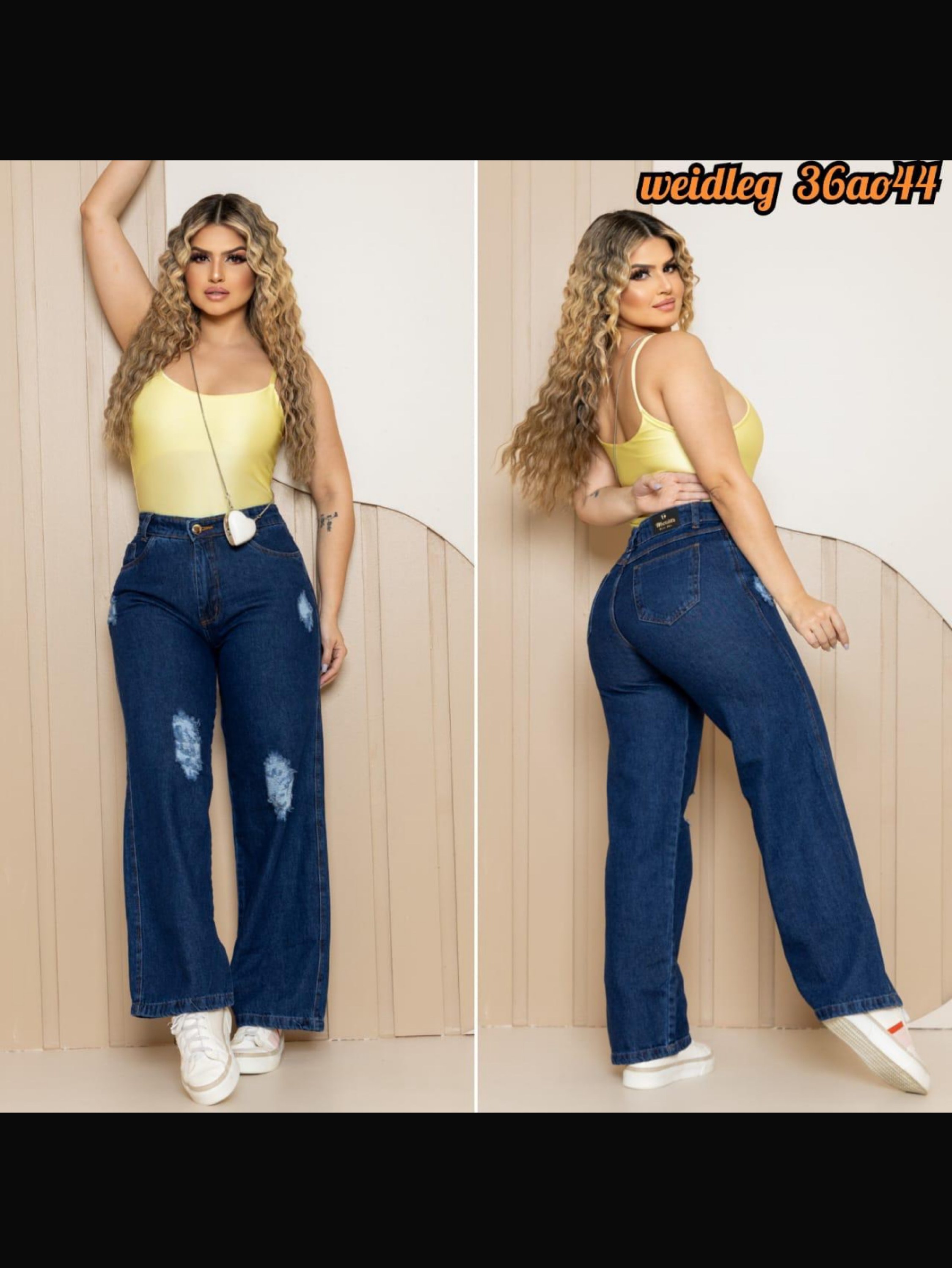 Calça Wide Leg com destroyed